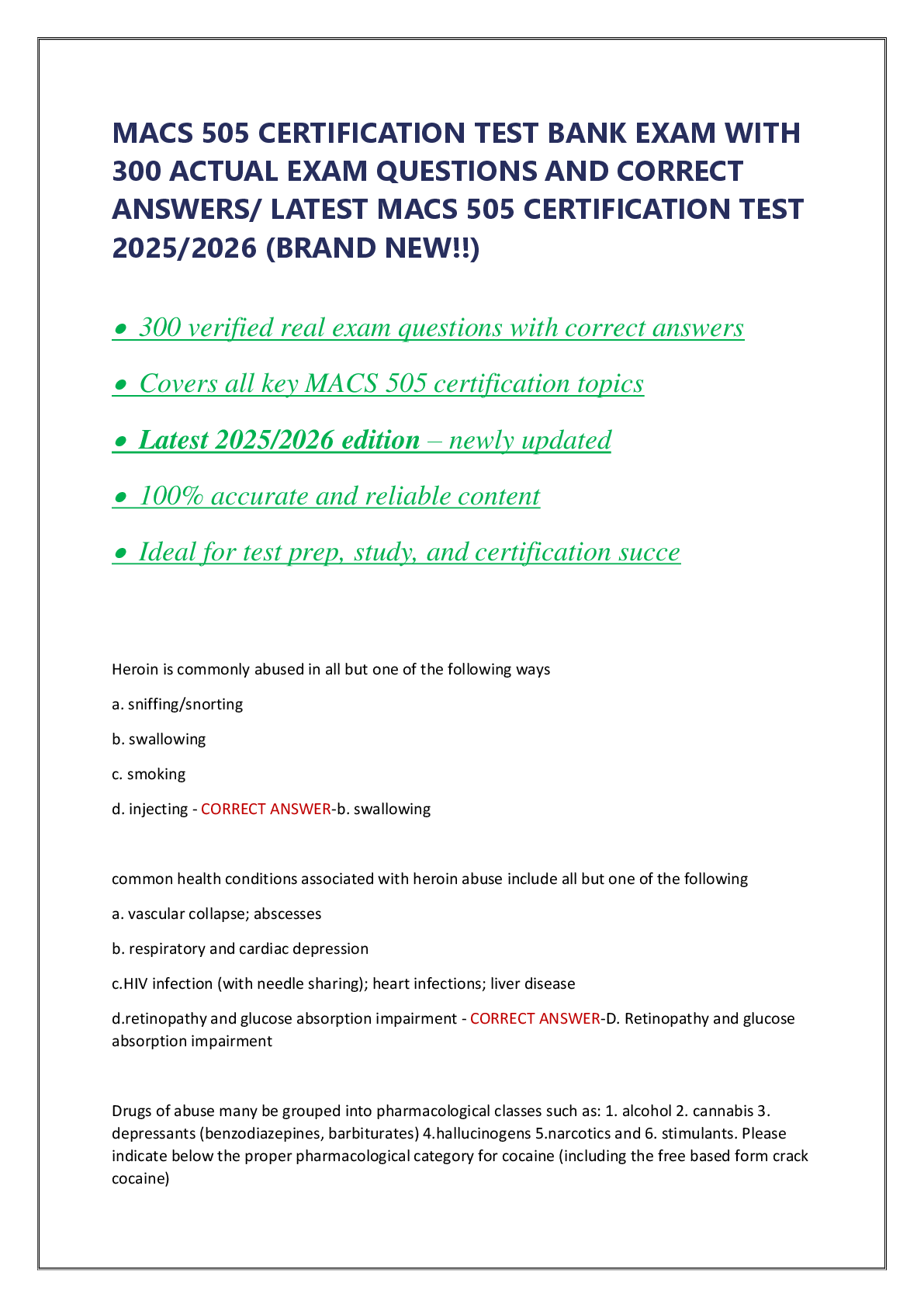 Preview of MACS 505 CERTIFICATION TEST BANK EXAM WITH  300 ACTUAL EXAM QUESTIONS AND CORRECT  ANSWERS