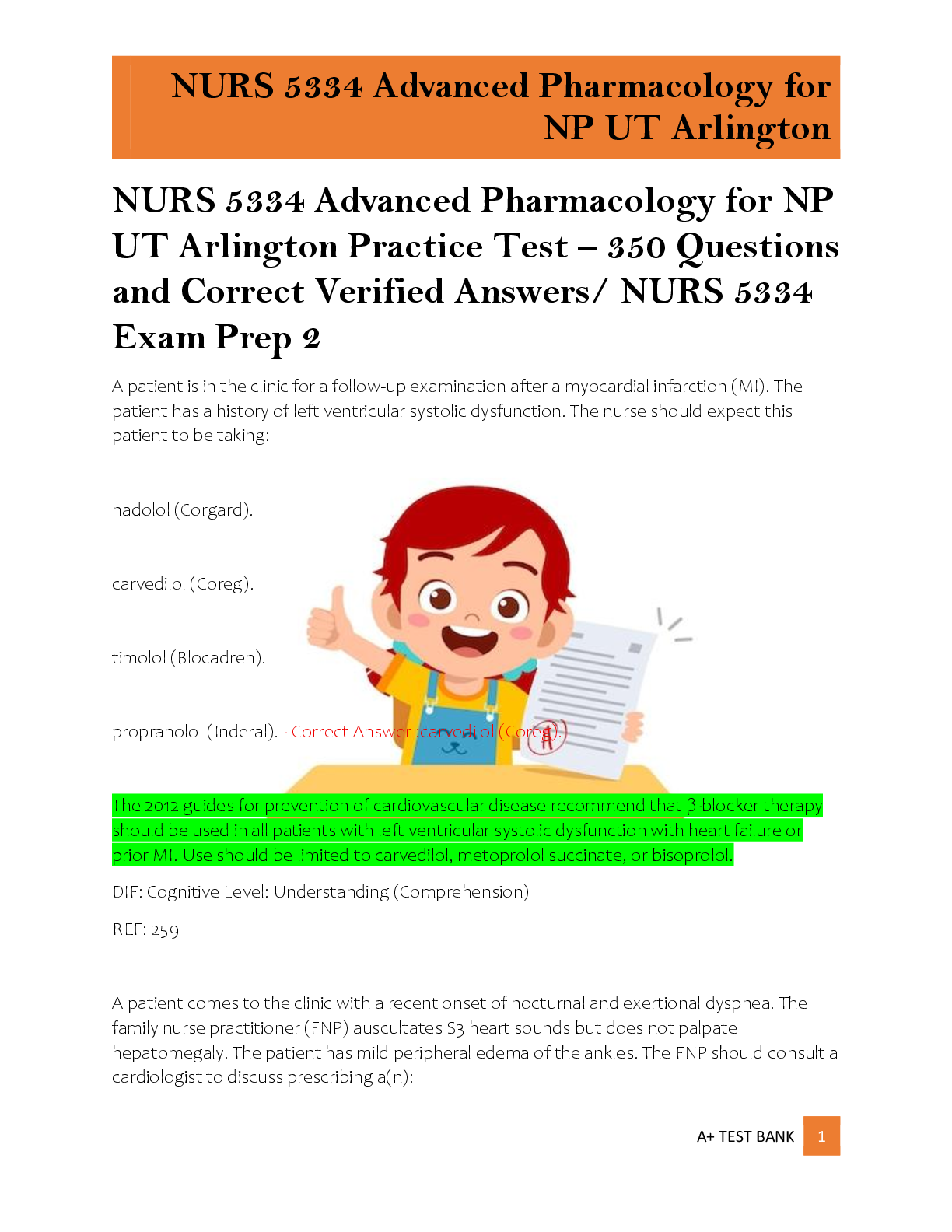 Recommended document preview for NURS 5334 Advanced Pharmacology for NP  UT Arlington Practice Test – 350 Questions  and Correct Verified Answers/ NURS 5334  Exam Prep 2