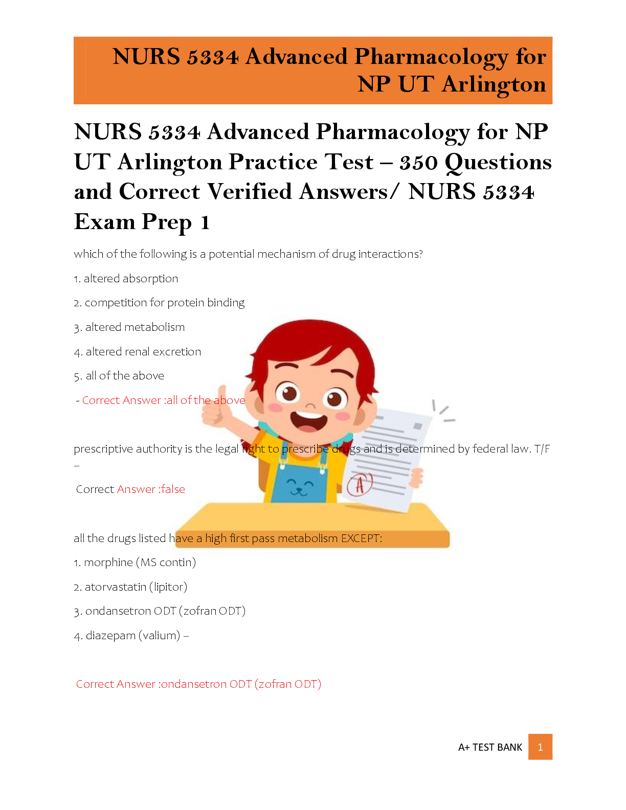 Recommended document preview for NURS 5334 Advanced Pharmacology for NP  UT Arlington Practice Test – 350 Questions  and Correct Verified Answers/ NURS 5334  Exam Prep 1