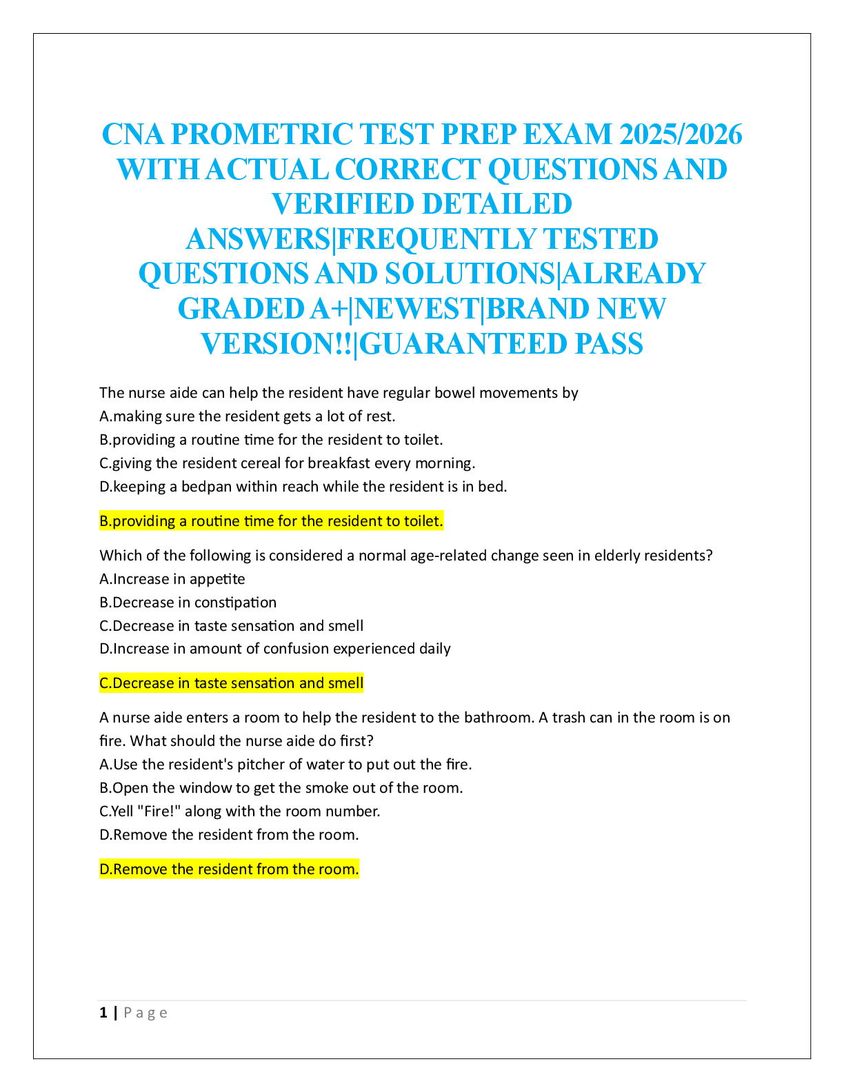 Preview image for CNA PROMETRIC TEST PREP EXAM 2025/2026