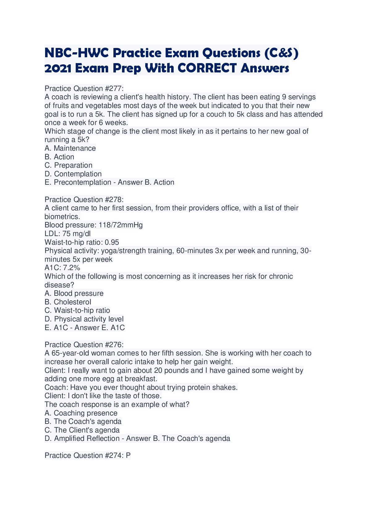 Preview image for NBC-HWC Practice Exam Questions (C&S)  2021 Exam Prep With CORRECT Answers