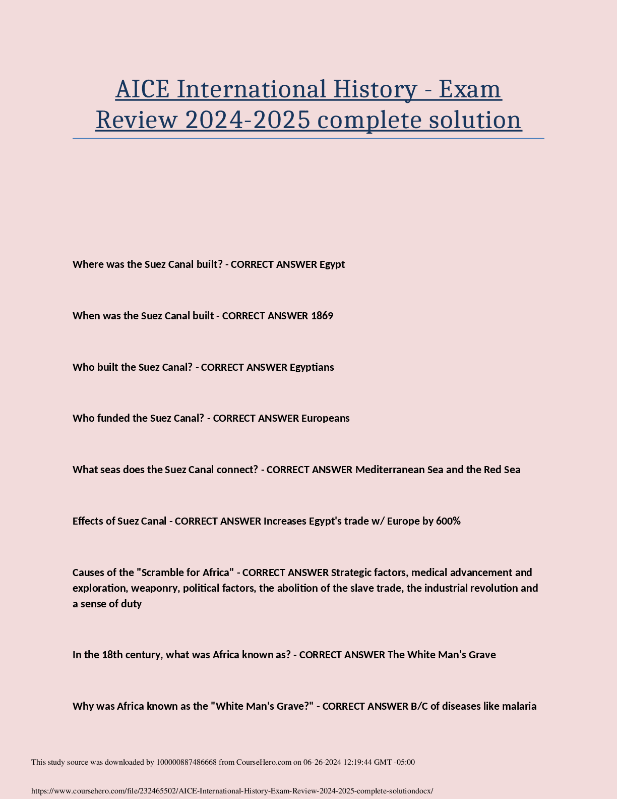 Preview of AICE International History - Exam Review 2024-2025 complete solution