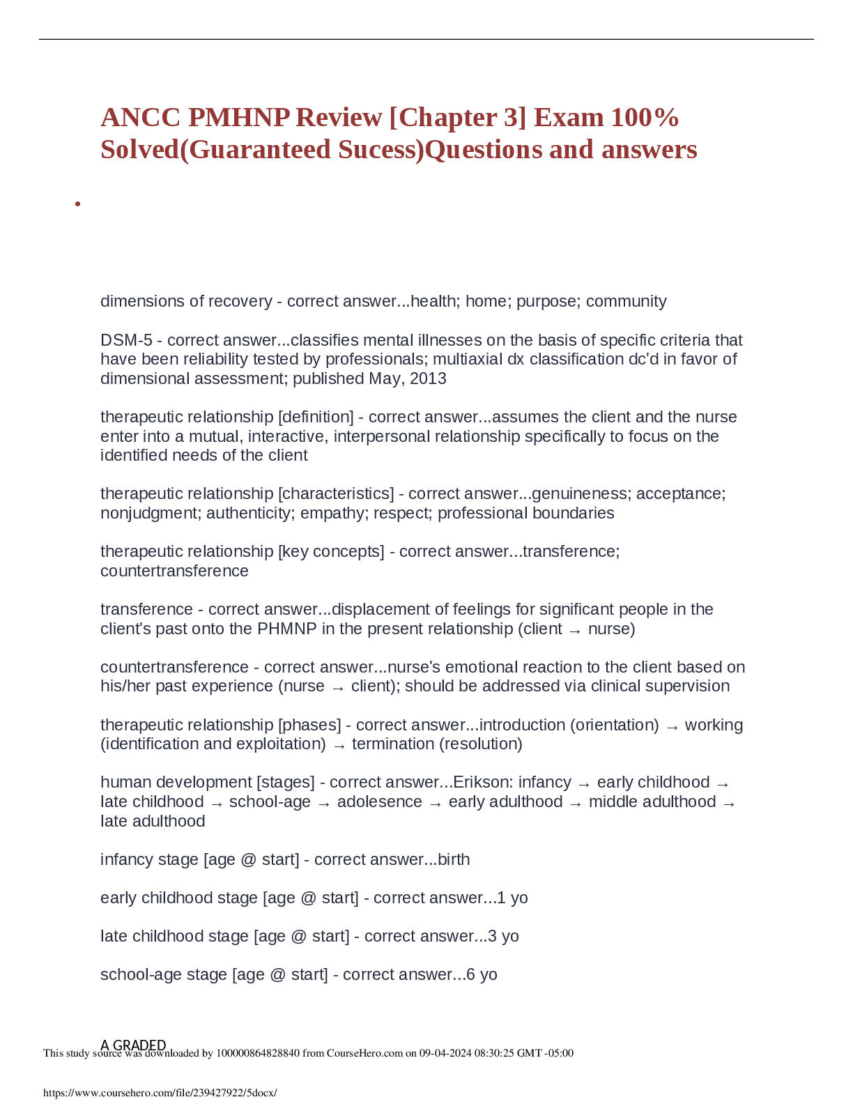 Preview of ANCC PMHNP PSYCH-MENTAL HEALTH NP LATEST TEST 1 ,2,& 3 EXAM QS & ANS PLUS RATIONALE LATEST
