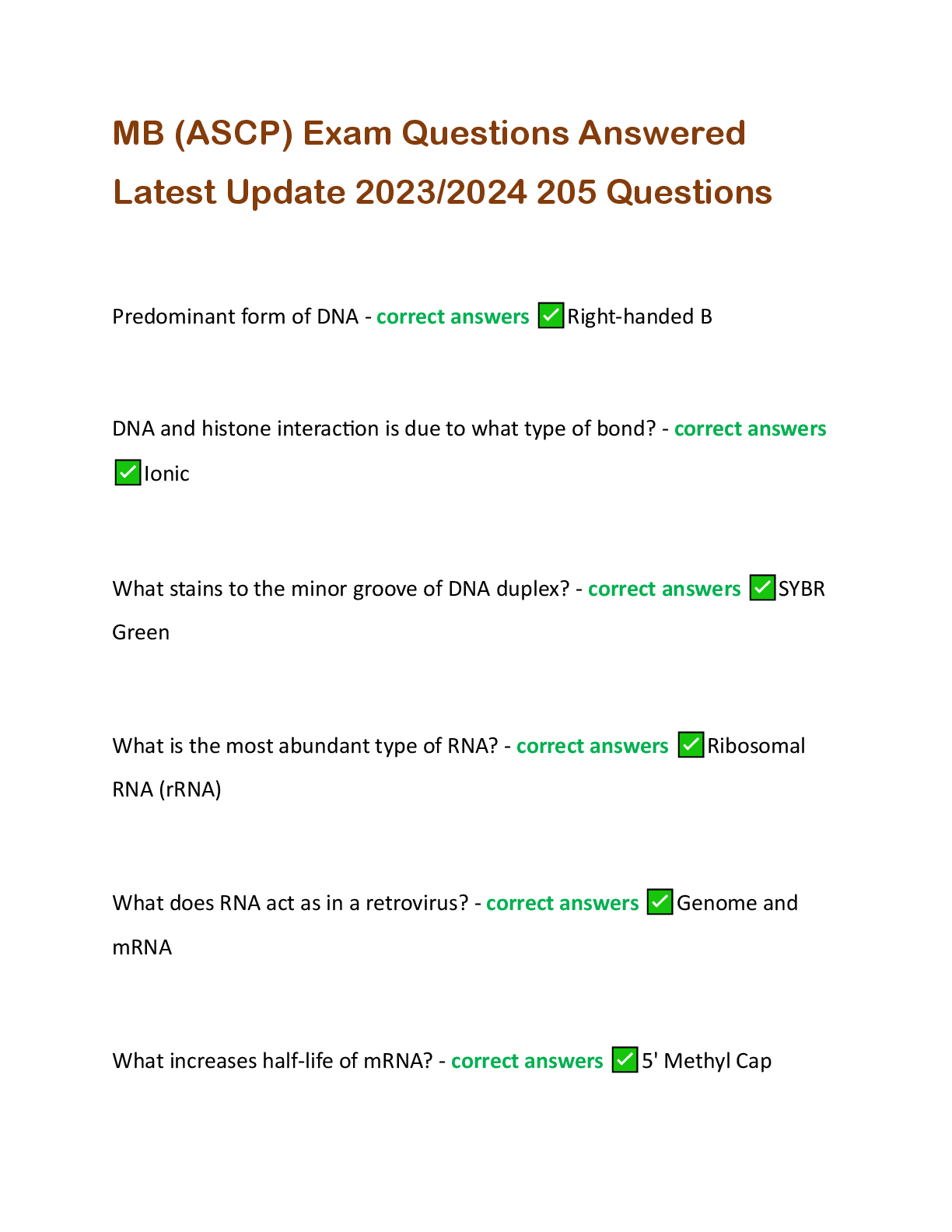 Preview image for MB (ASCP) Exam Questions Answered (Latest Update 2023-2024) 205  Questions