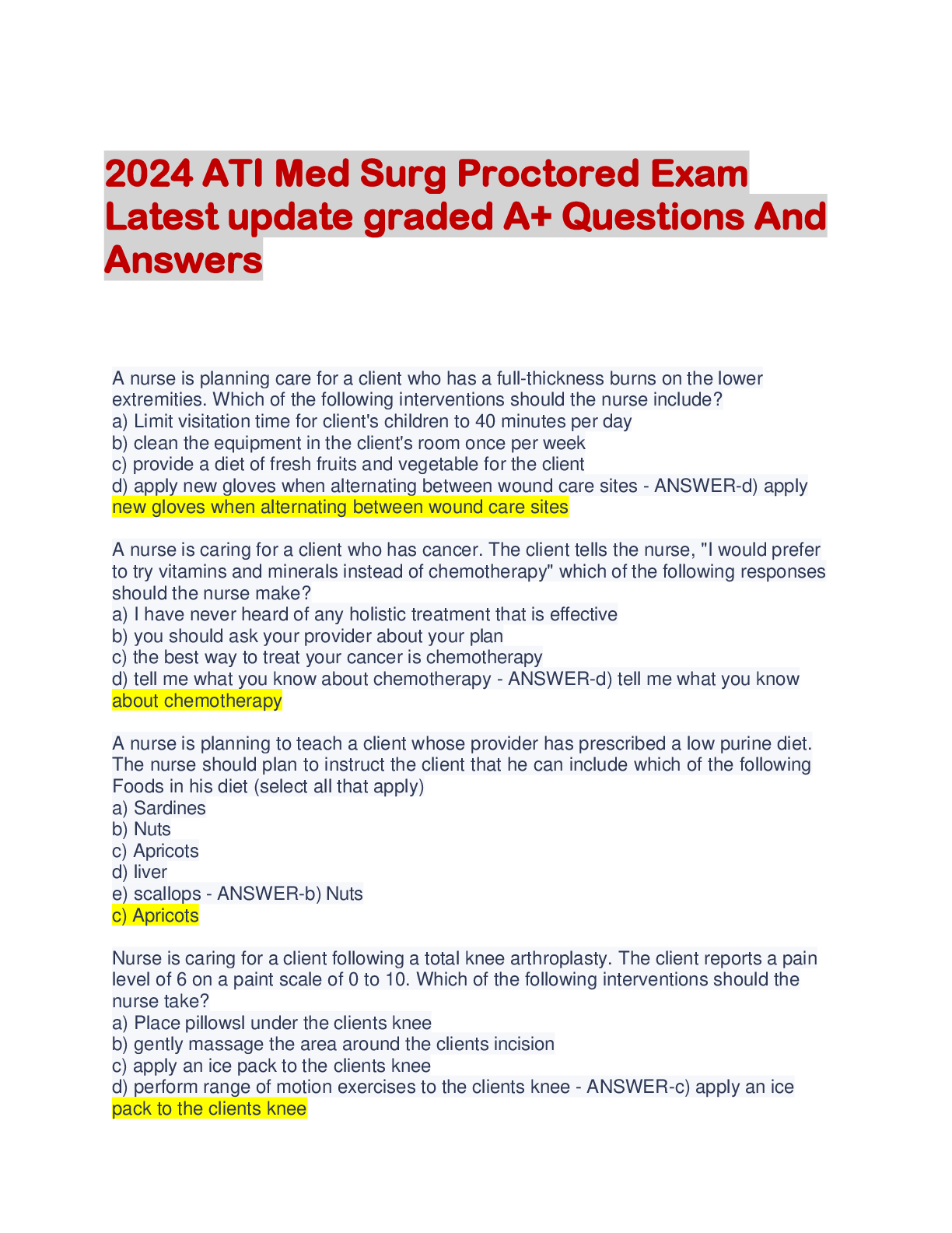 Preview image for 2024 ATI Med Surg Proctored Exam  Latest update graded A+ Questions And  Answers
