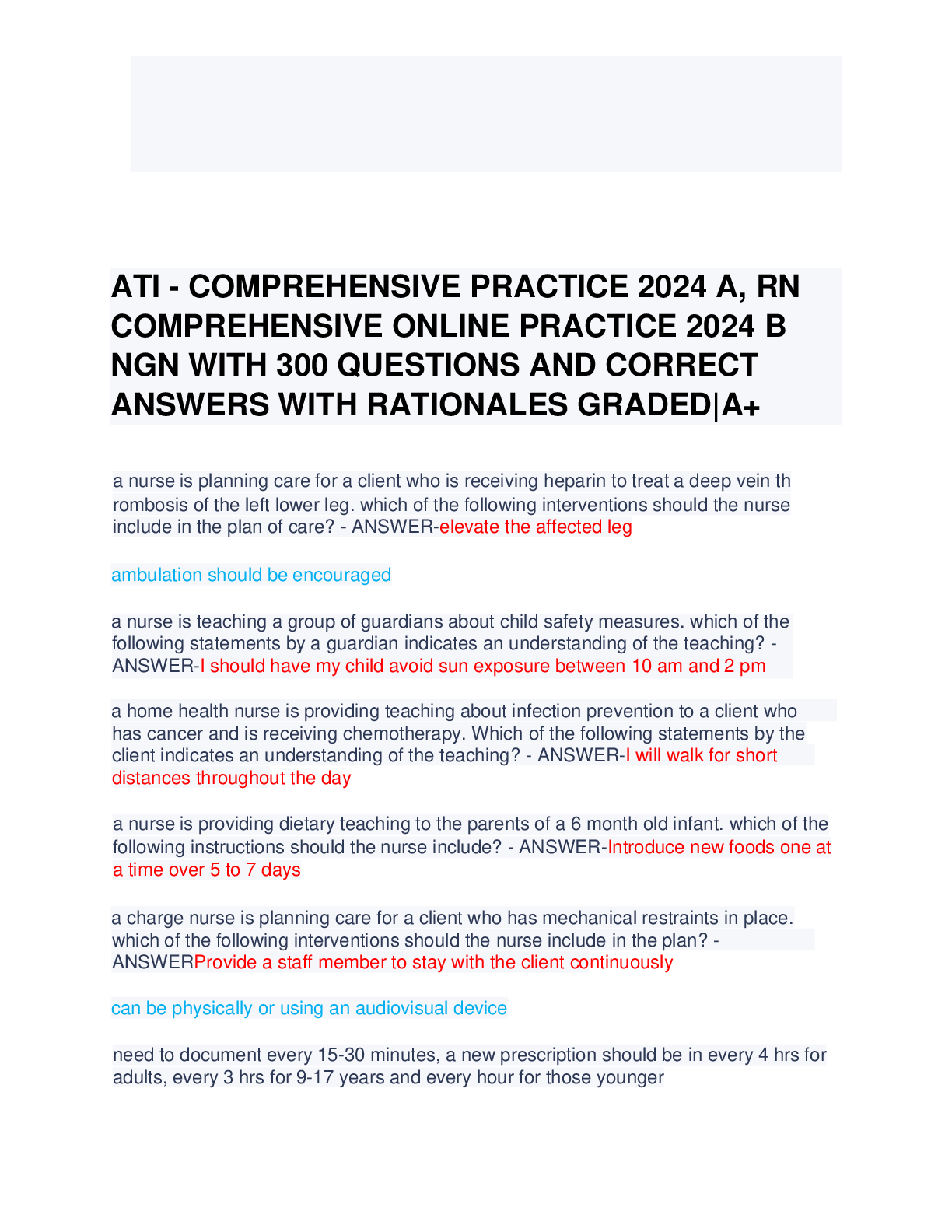 Preview image for ATI - COMPREHENSIVE PRACTICE 2024 A, RN  COMPREHENSIVE ONLINE PRACTICE 2024 B  NGN WITH 300 QUESTIONS AND CORRECT  ANSWERS WITH RATIONALES GRADED|A+