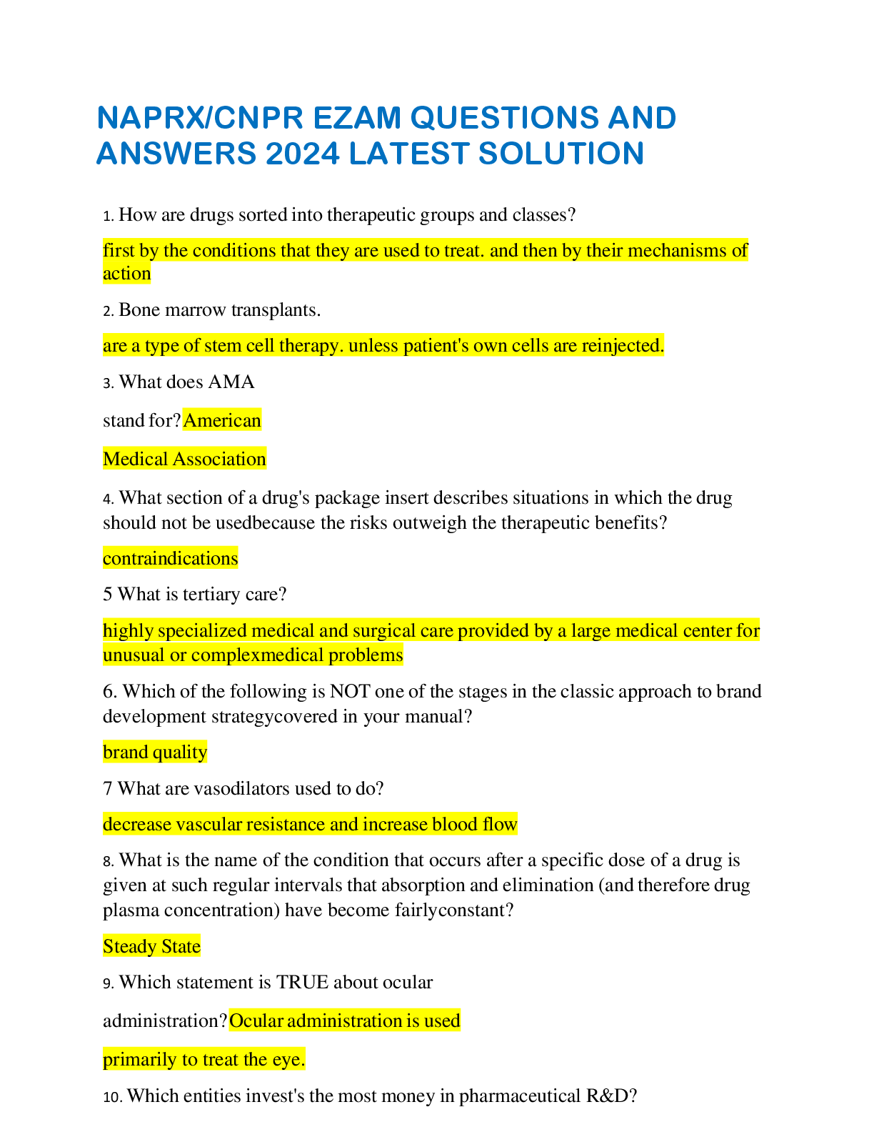 Preview image for NAPRX/CNPR EZAM QUESTIONS AND  ANSWERS 2024 LATEST SOLUTION