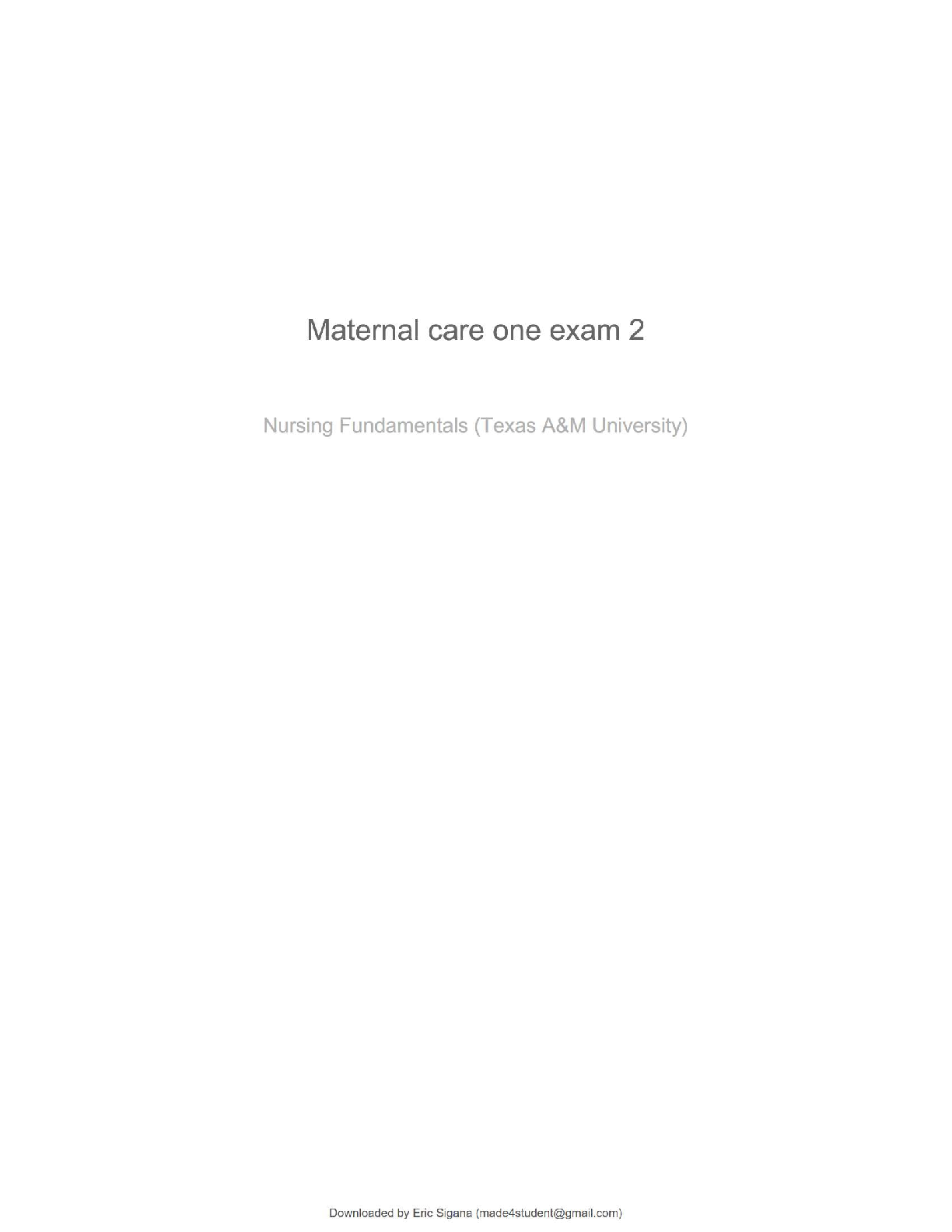 Preview image for NURS 210 / Nursing Fundamentals (Texas A&M University) – Maternal Care Exam 2 | Verified Questions & Correct Answers | 100% Accurate | Grade A