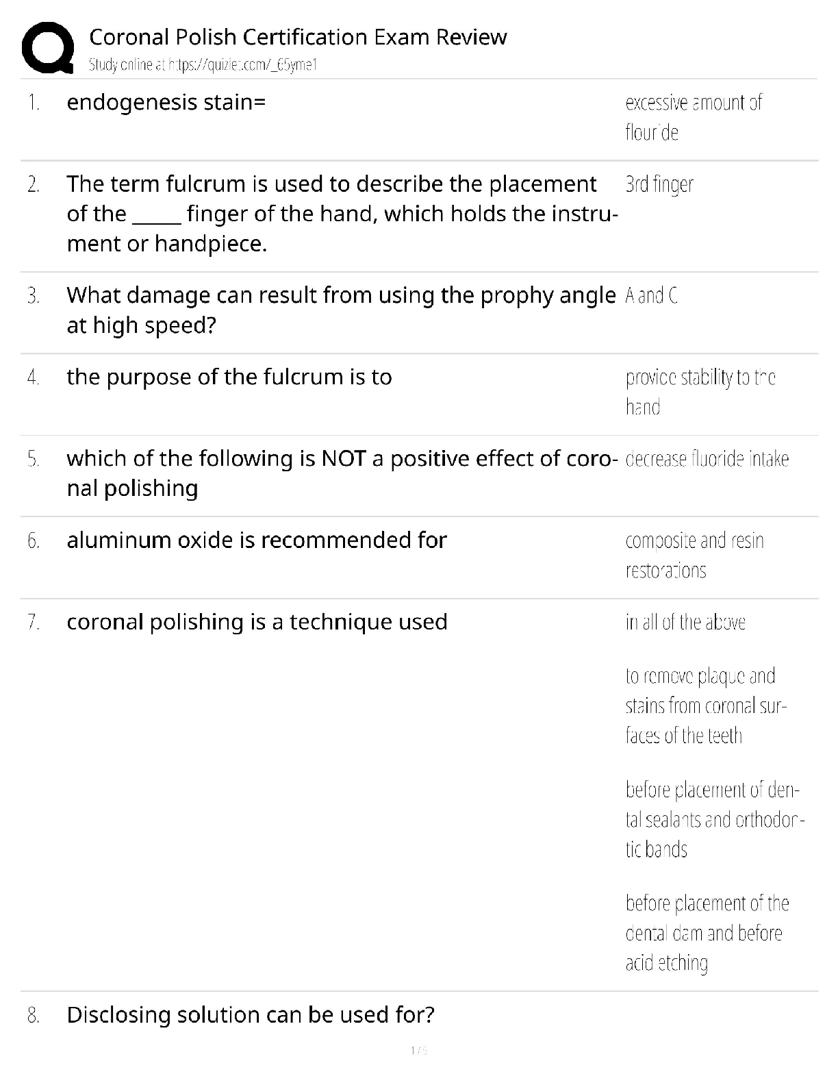 Coronal Polish Certification / Exam Review & Study Guide / 2025 Update / Score 100%