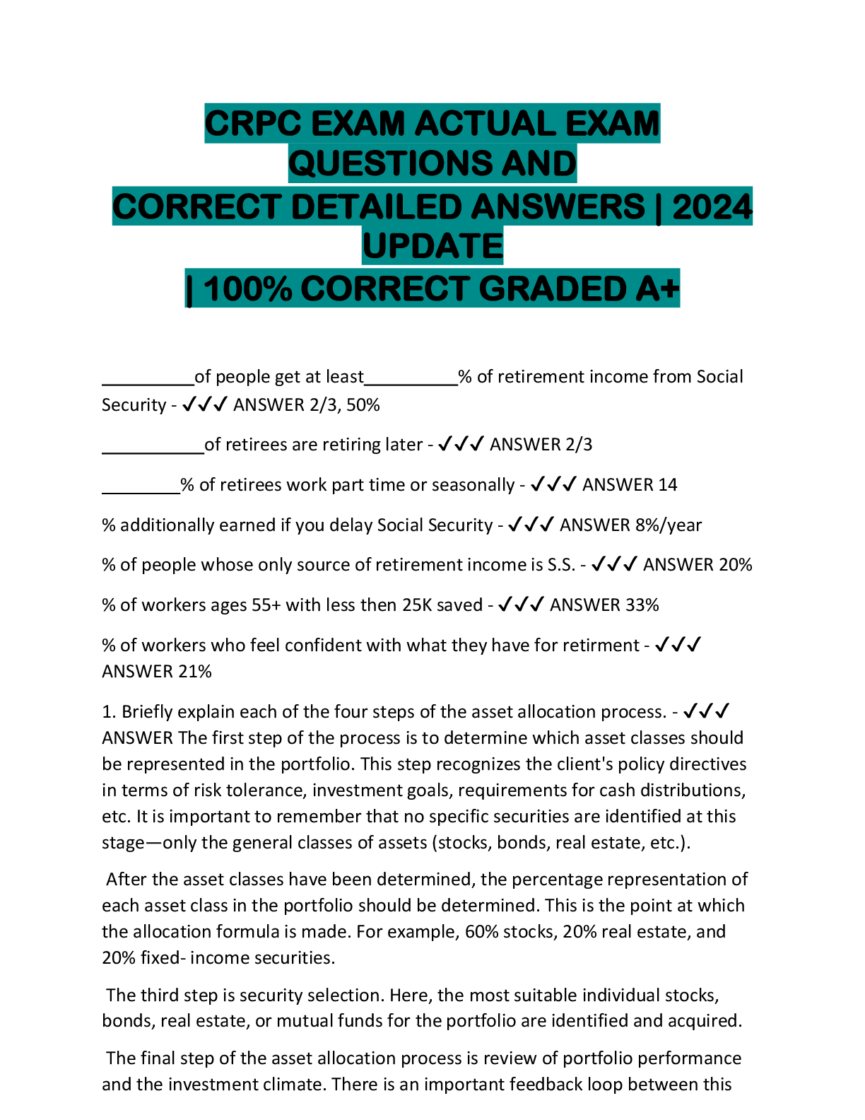 Preview image for CRPC EXAM ACTUAL EXAM  QUESTIONS AND  CORRECT DETAILED ANSWERS | 2024  UPDATE  | 100% CORRECT GRADED A+