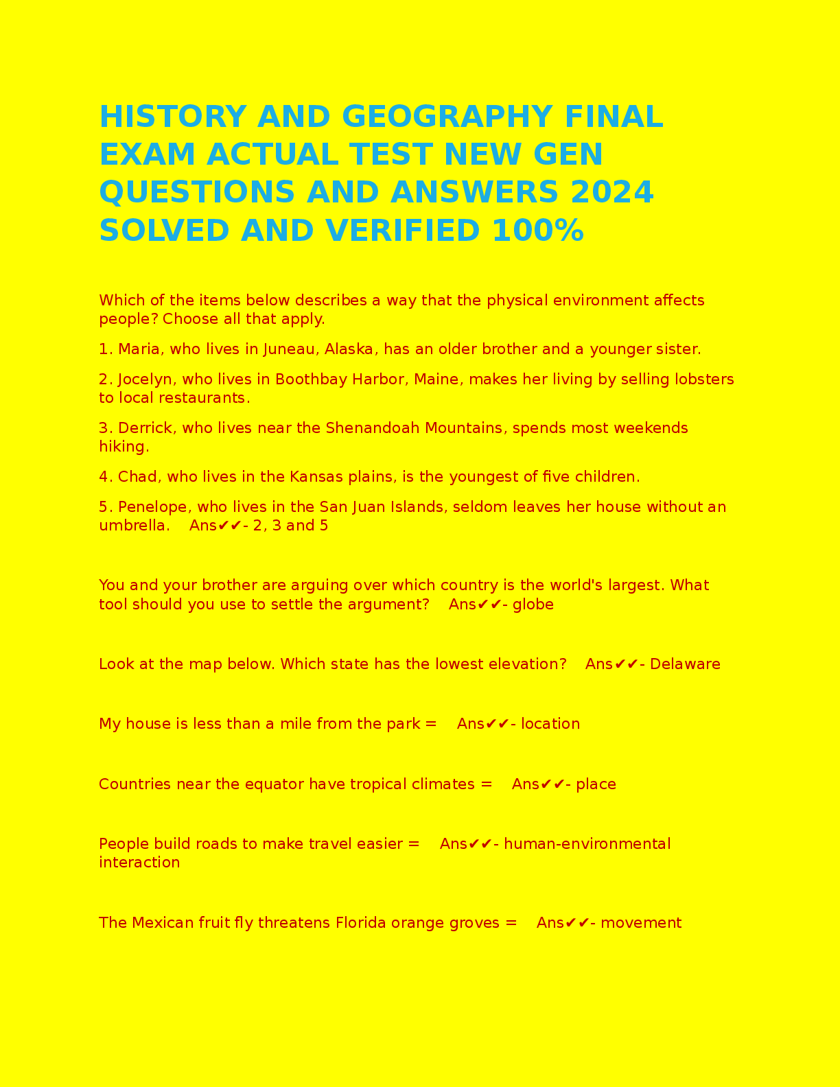 Preview image for HISTORY AND GEOGRAPHY FINAL EXAM ACTUAL TEST NEW GEN QUESTIONS AND ANSWERS 2024 SOLVED AND VERIFIED 100%