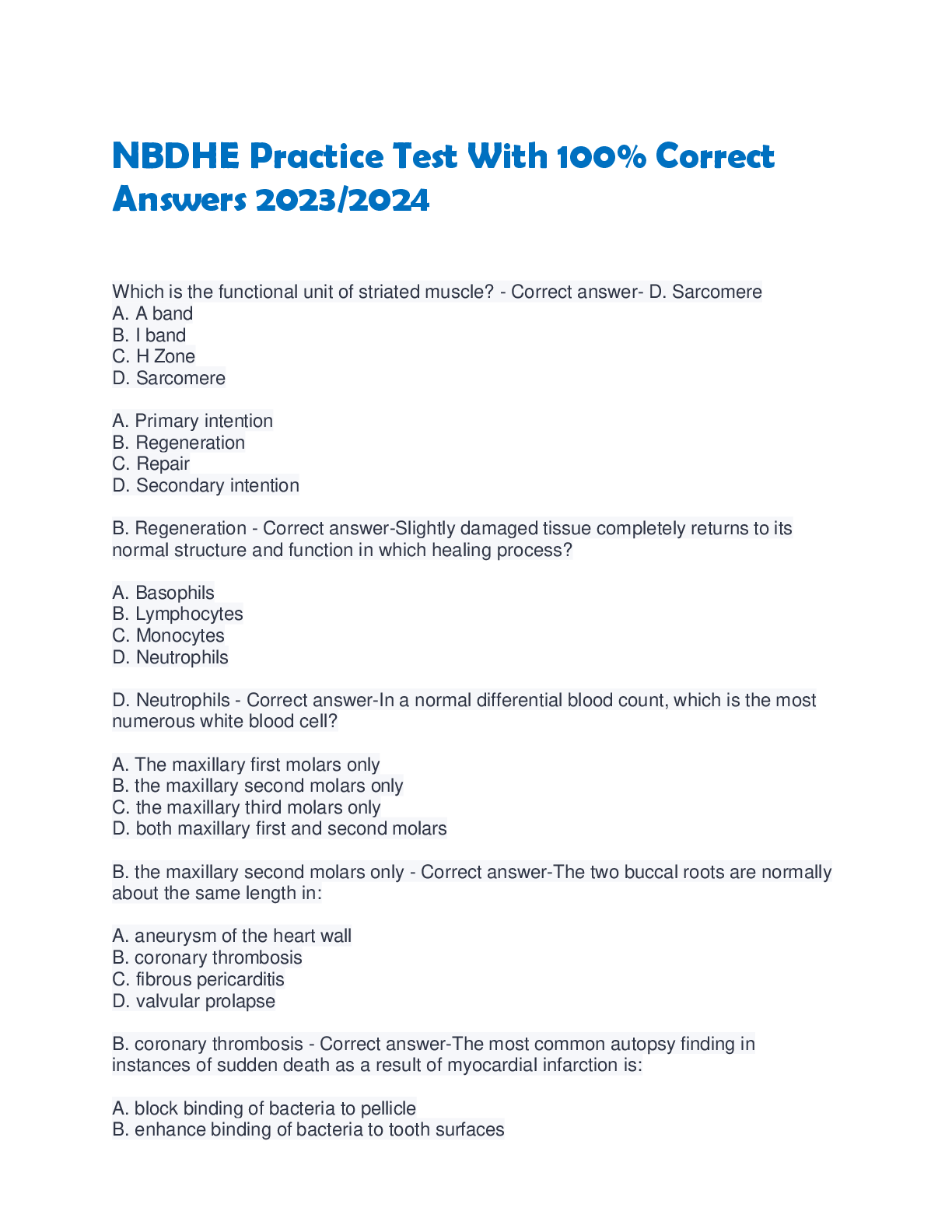 Preview image for NBDHE Practice Test With 100% Correct  Answers 2023/2024