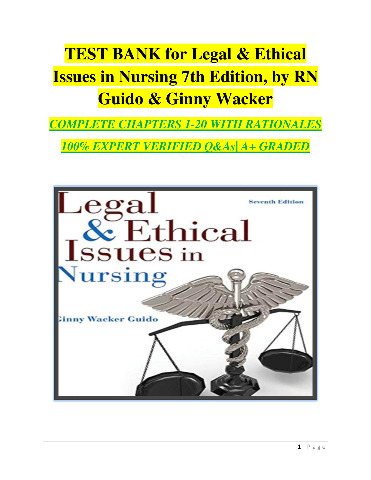 Preview image for TEST BANK for Legal & Ethical Issues in Nursing 7th Edition, by RN Guido & Ginny Wacker COMPLETE CHAPTERS 1-20 WITH RATIONALES 100% EXPERT VERIFIED Q&As| A+