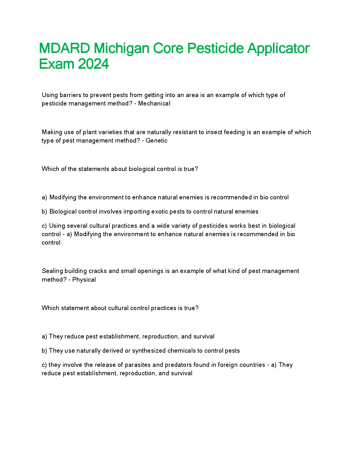 Preview image for MDARD Michigan Core Pesticide Applicator  Exam 2024