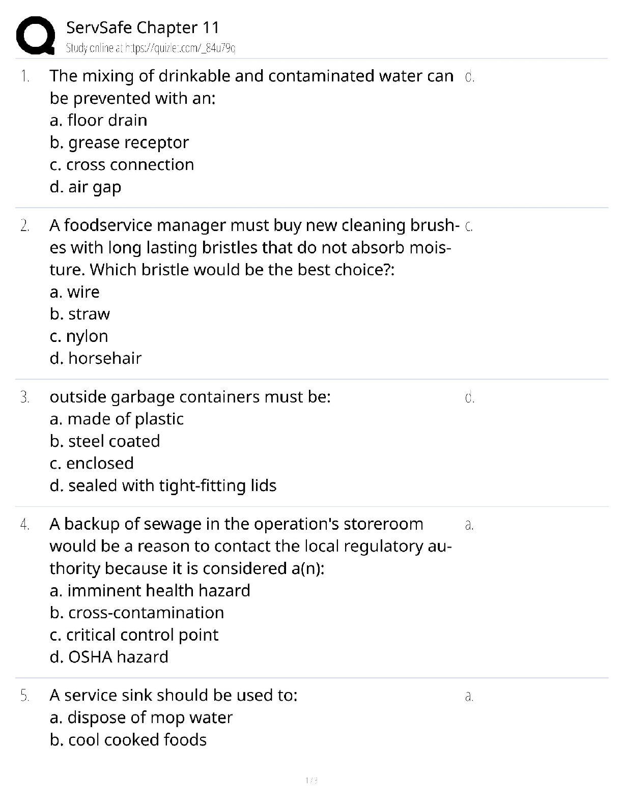 Preview of ServSafe Chapter 11 / Practice Exam &amp; Study Guide / 2025 Update / Score 100%