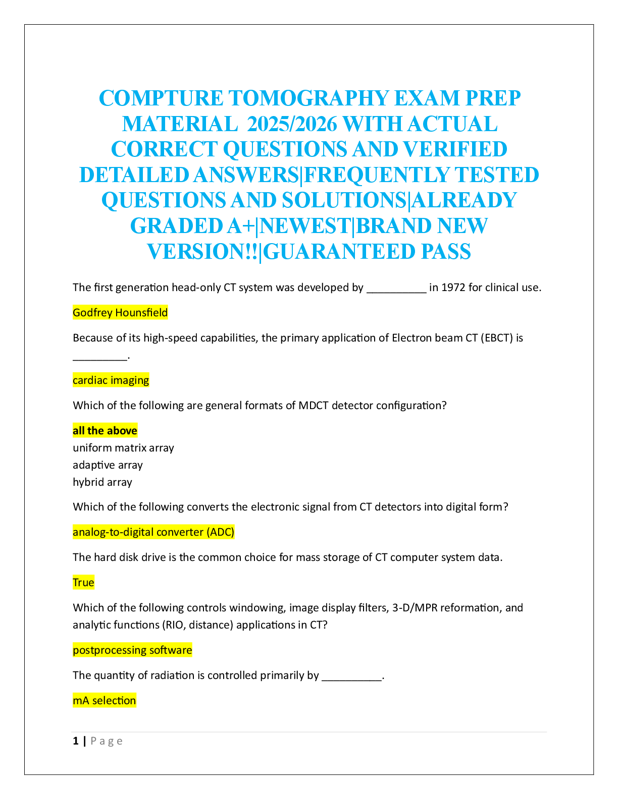 Preview image for COMPTURE TOMOGRAPHY EXAM PREP  MATERIAL  2025/2026