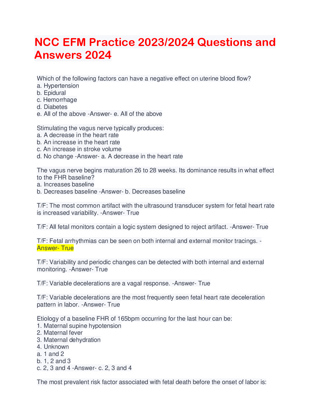 Preview image for NCC EFM Practice 2023/2024 Questions and  Answers 2024