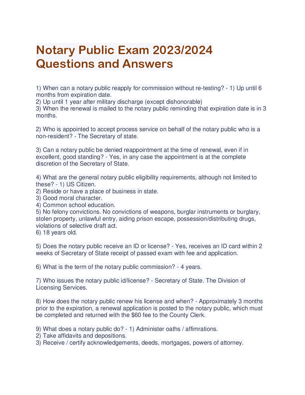 Preview image for Notary Public Exam 2023/2024  Questions and Answers