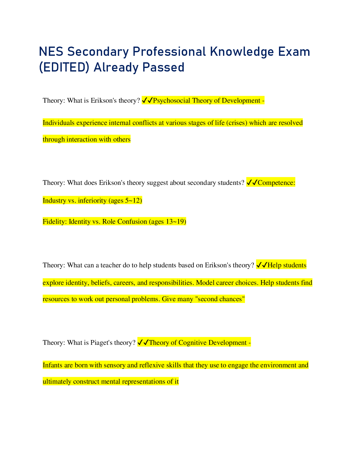 Preview image for NES Secondary Professional Knowledge Exam  (EDITED)