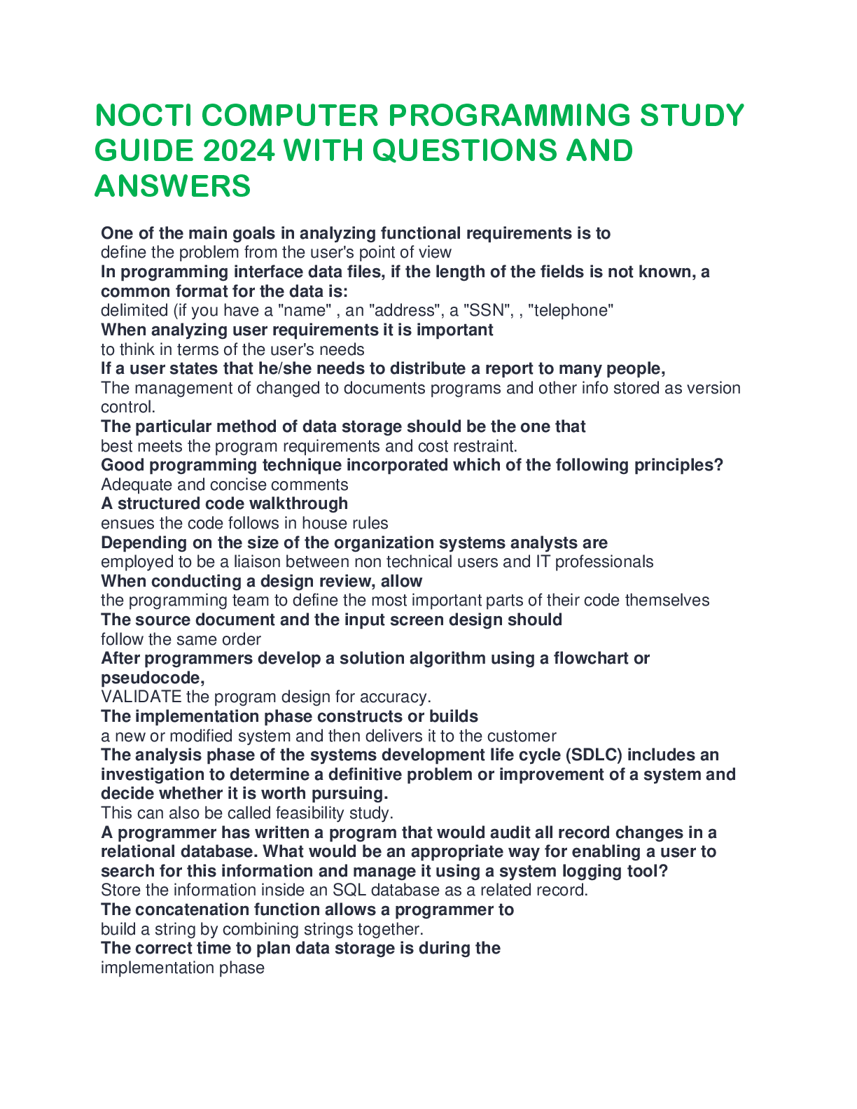 Preview image for NOCTI COMPUTER PROGRAMMING STUDY  GUIDE 2024 WITH QUESTIONS AND  ANSWERS