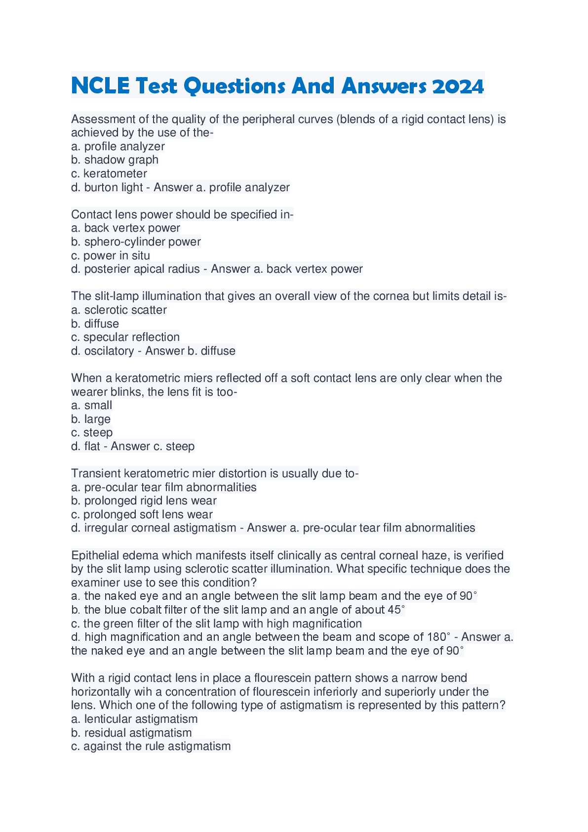 Preview image for NCLE Test Questions And Answers 2024