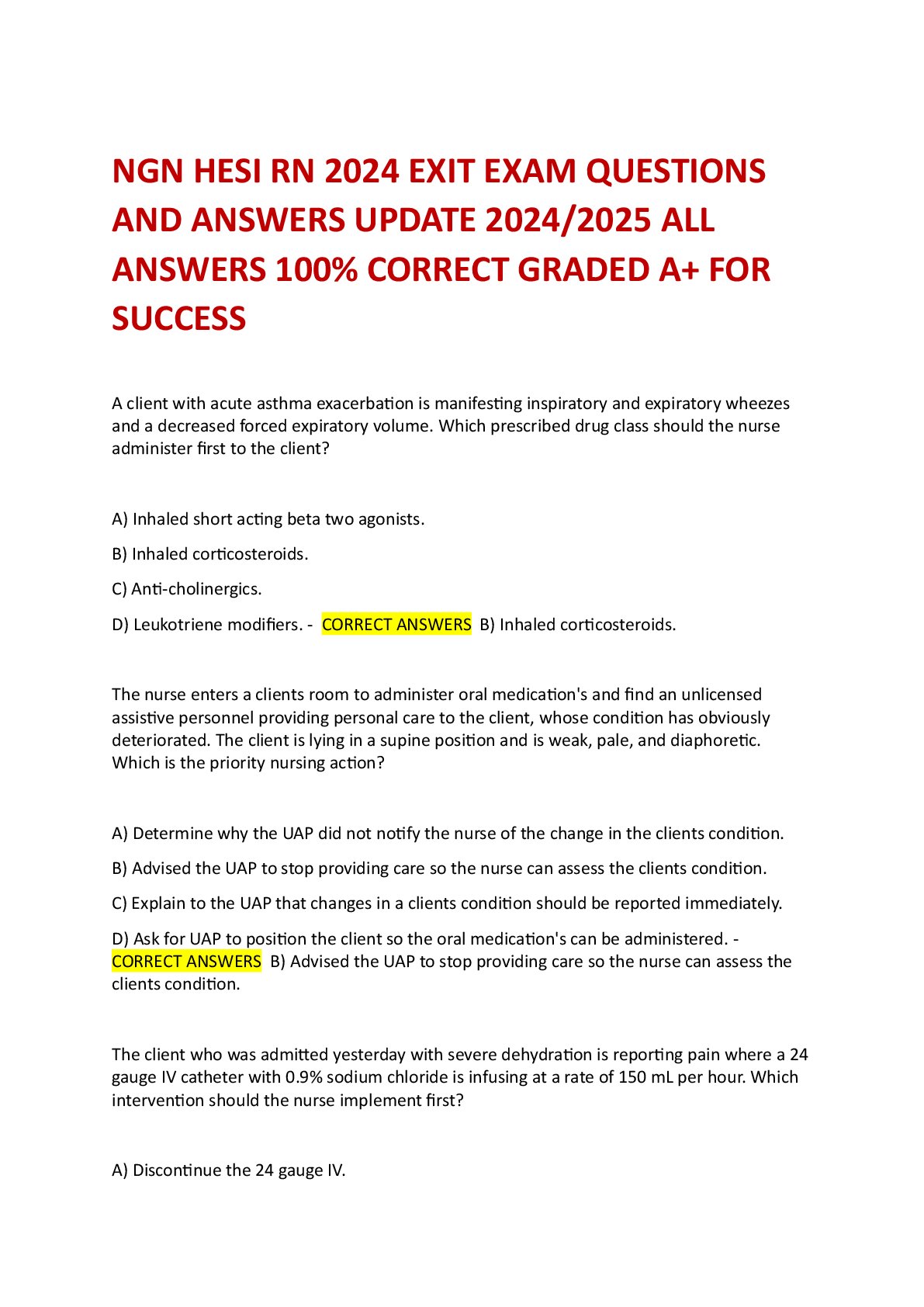 Preview image for NGN HESI RN 2024 EXIT EXAM QUESTIONS  AND ANSWERS UPDATE 2024/2025 ALL  ANSWERS 100% CORRECT GRADED A+