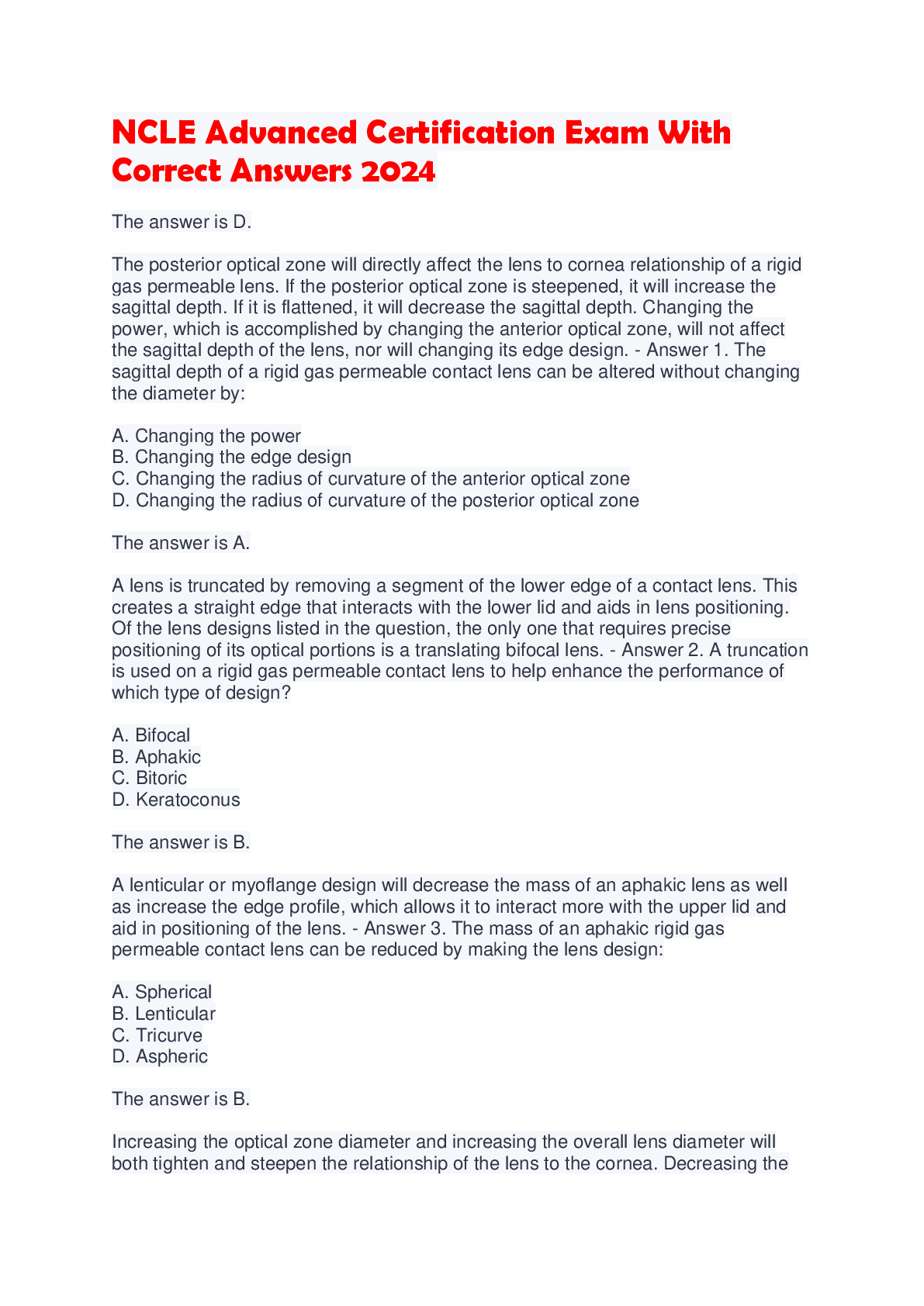 Preview image for NCLE Advanced Certification Exam With  Correct Answers 2024