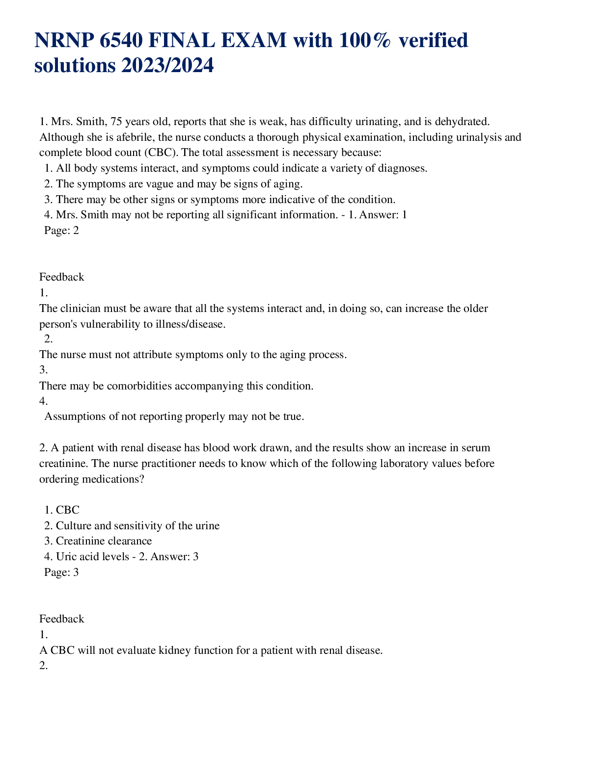 Preview image for NRNP 6540 FINAL EXAM with 100% verified  solutions 2023/2024