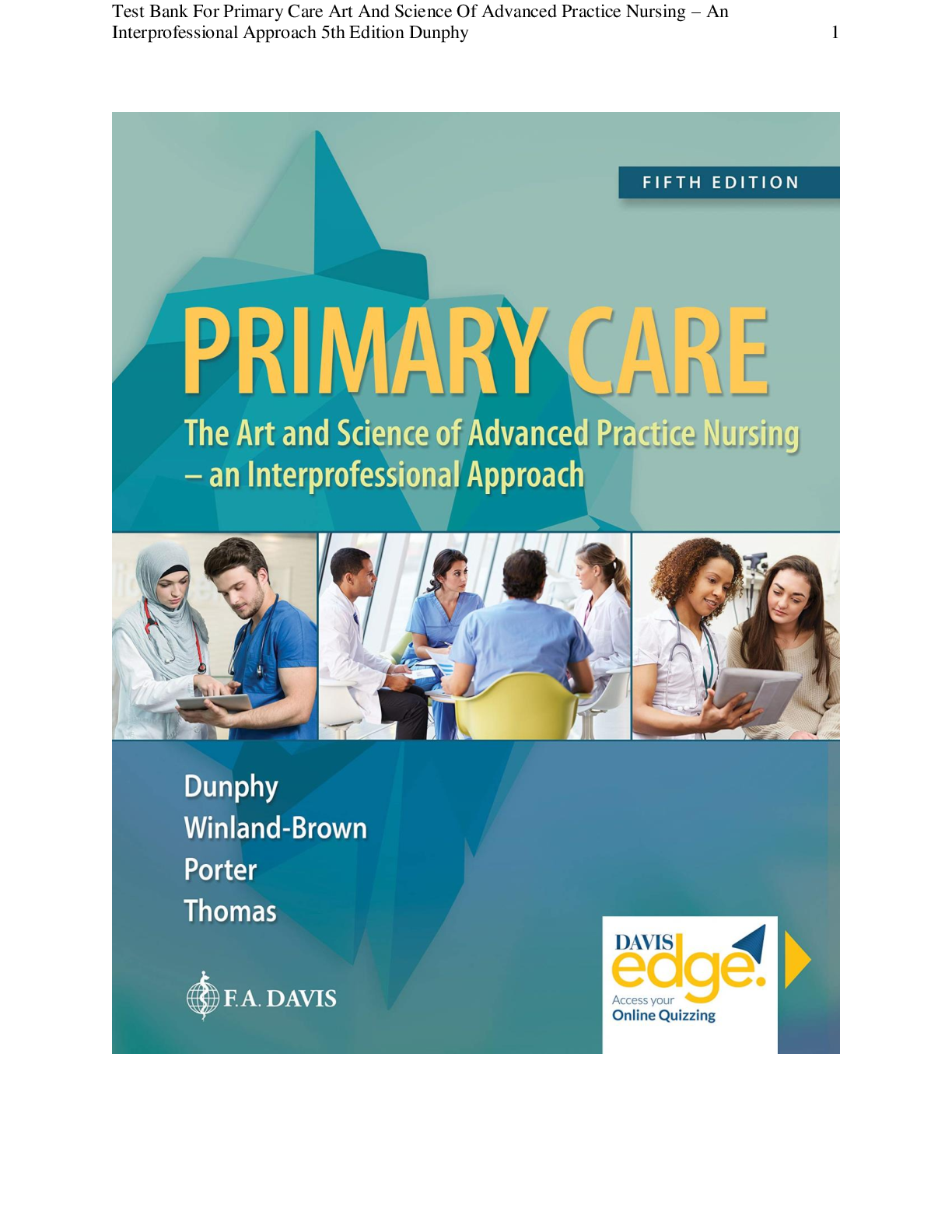 Preview image for Test Bank For Primary Care Art And Science Of Advanced Practice Nursing – An Interprofessional Approach 5th Edition Dunphy A+