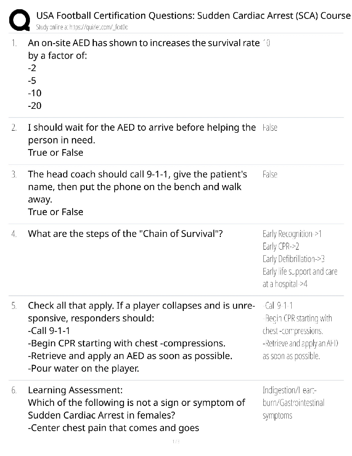 USA Football Certification / Sudden Cardiac Arrest Course / 2025 Update / Score 100%