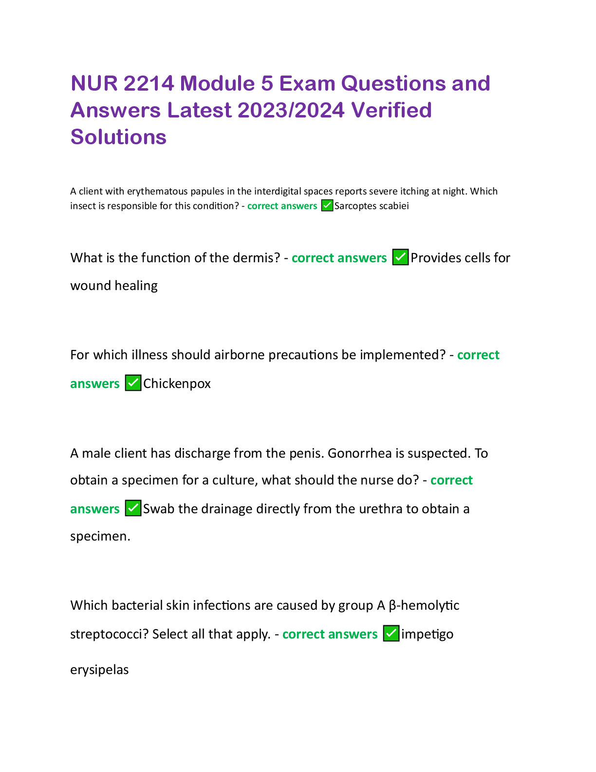 Preview image for NUR 2214 Module 5 Exam Questions and  Answers Latest 2023/2024 Verified  Solutions