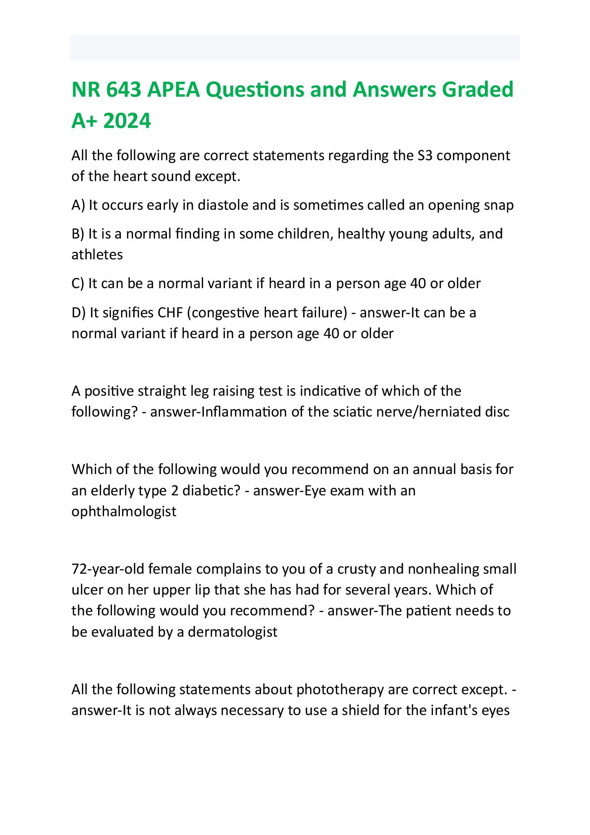 Preview image for NR 643 APEA Questions and Answers Graded  A+ 2024
