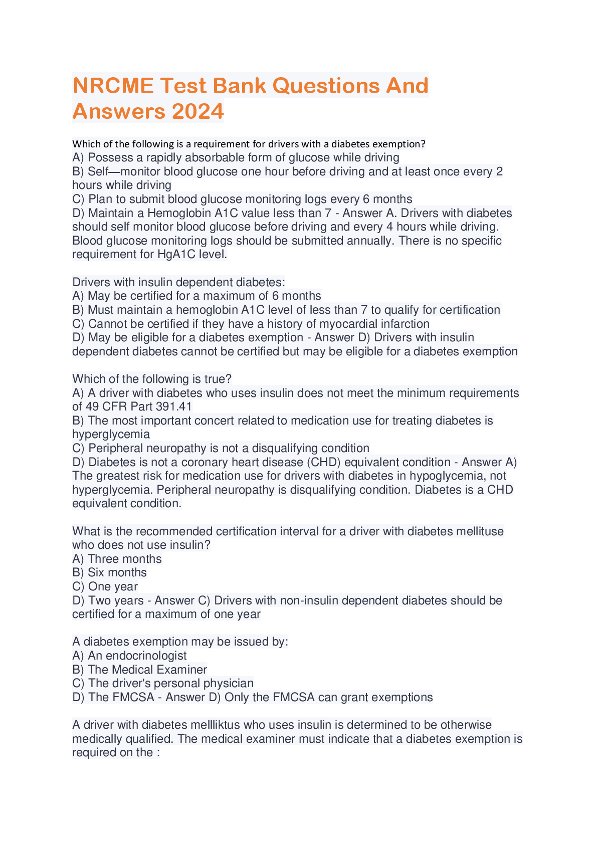 Preview image for NRCME Test Bank Questions And  Answers 2024