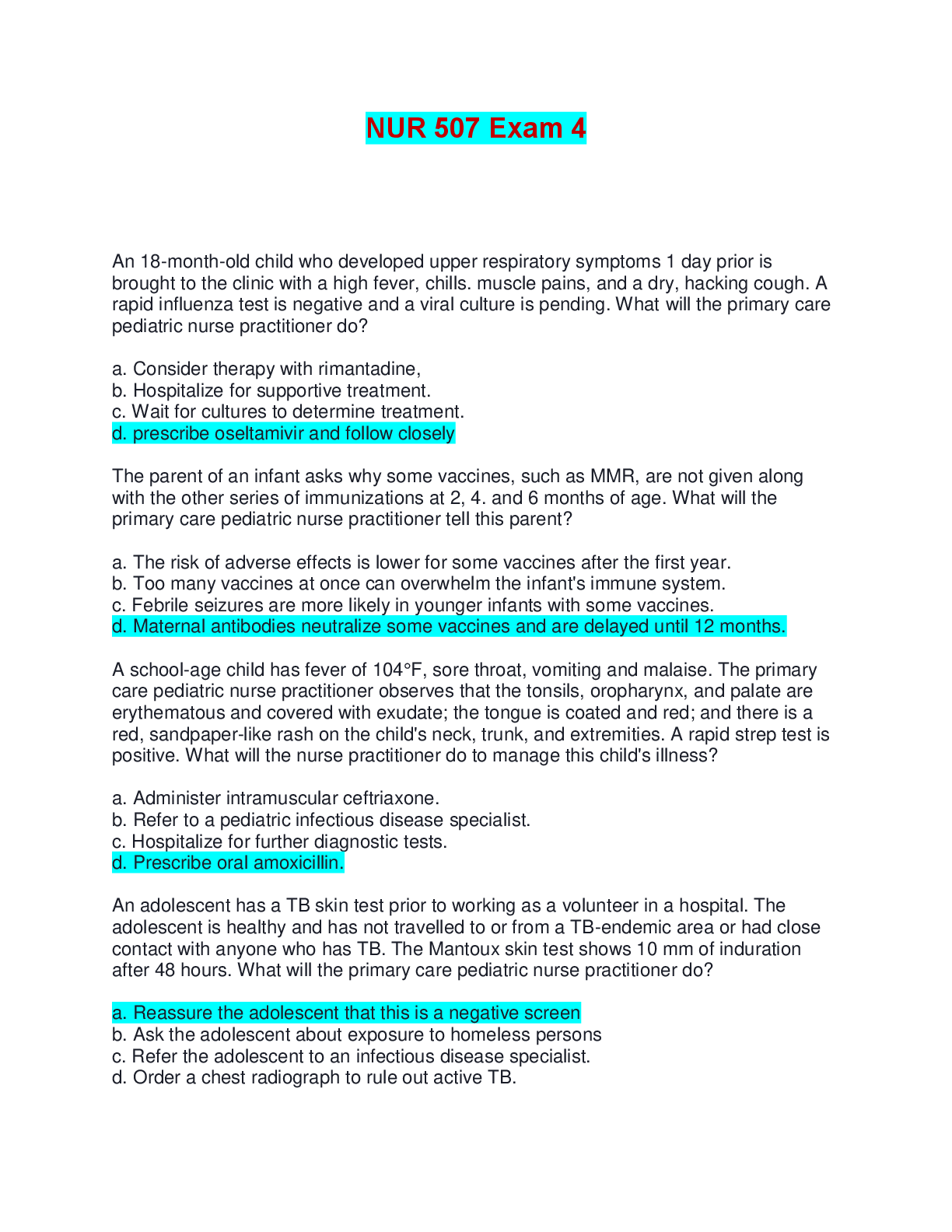 Preview image for NUR 507 Exam 4 | Questions and Answers (Complete Solutions)