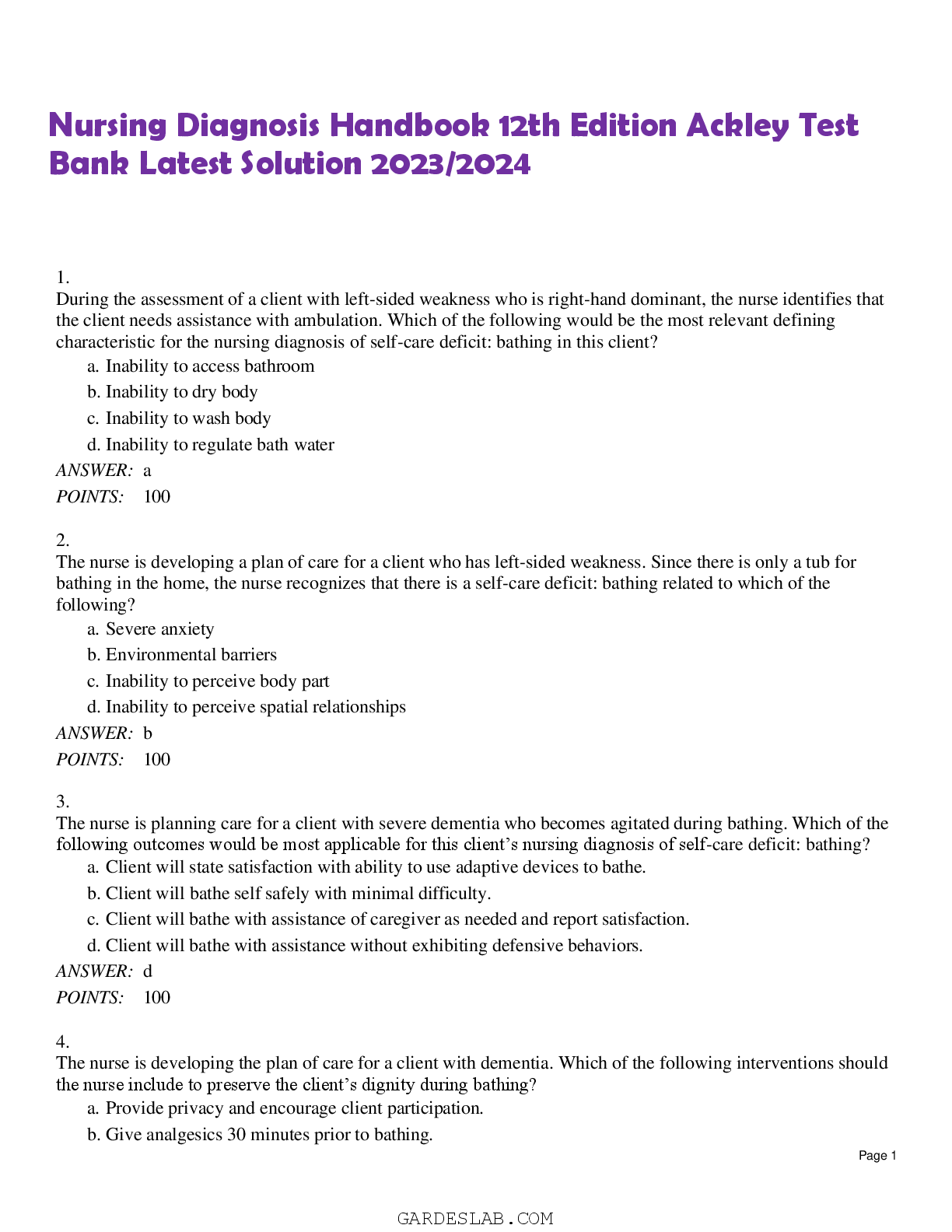 Preview image for Nursing Diagnosis Handbook 12th Edition Ackley Test  Bank Latest Solution 2023/2024