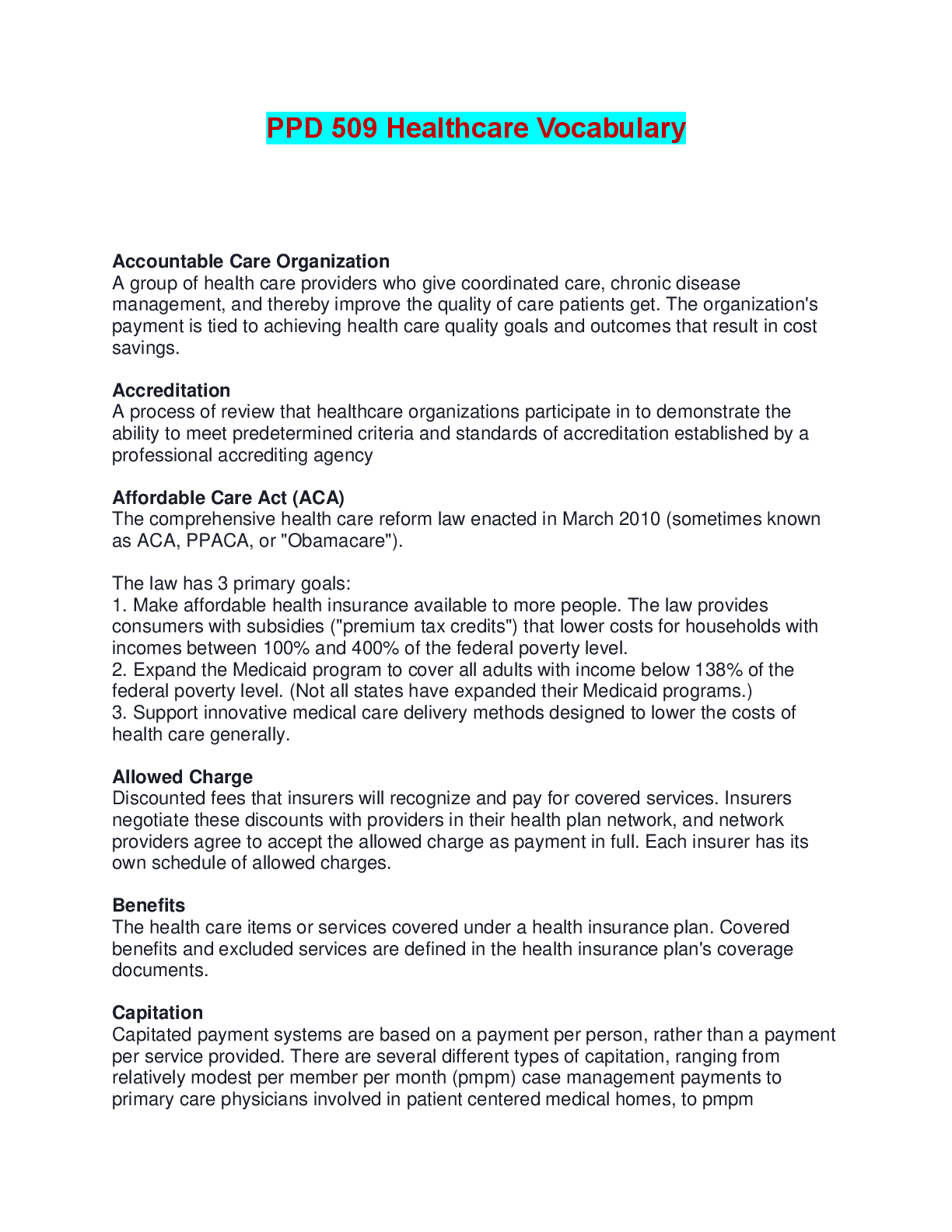 Preview image for PPD 509 Healthcare Vocabulary | Questions with Verified Answers