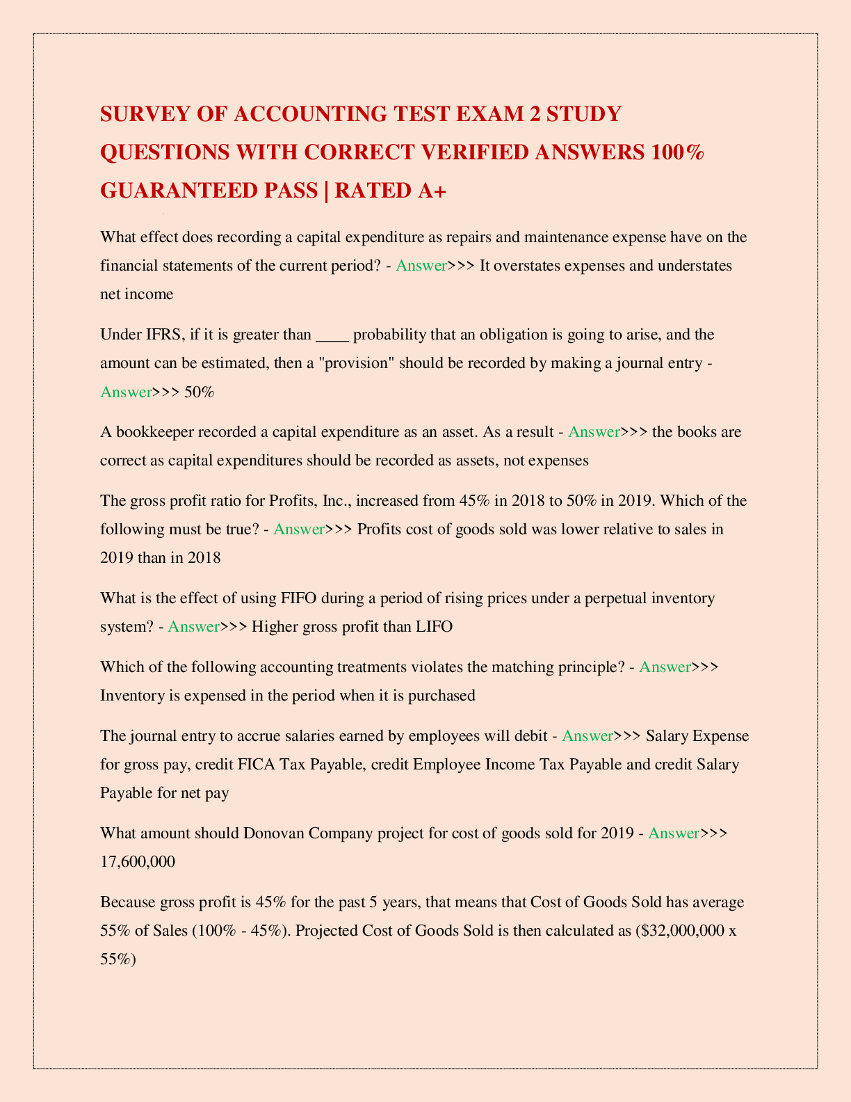 SURVEY OF ACCOUNTING TEST EXAM 2 STUDY QUESTIONS WITH CORRECT VERIFIED ANSWERS 100% GUARANTEED PASS | RATED A+