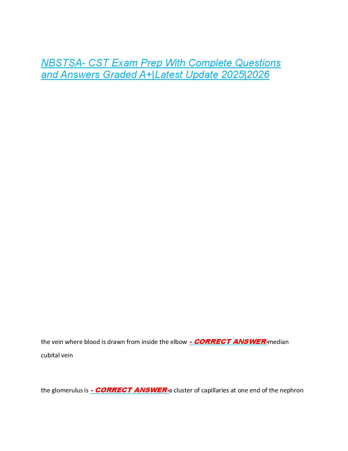 NBSTSA- CST Exam Prep With Complete Questions  and Answers Graded A+|Latest Update 2025|2026
