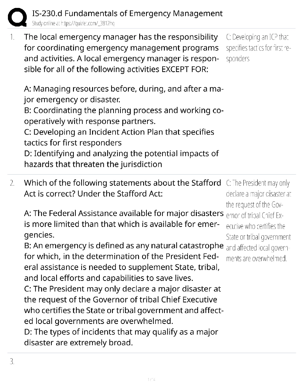 Recommended document preview for FEMA IS-230.d Test Bank / Fundamentals of Emergency Management / 2025 Update / Score 100%