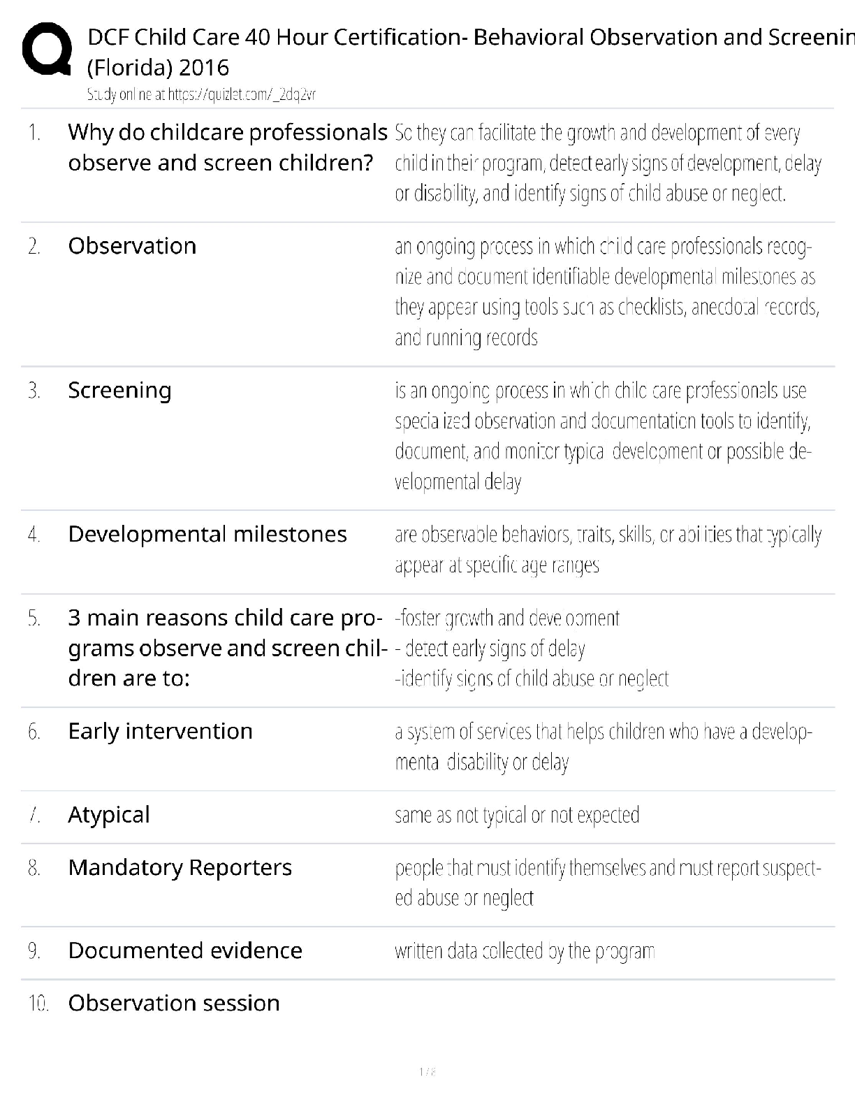 DCF 40hr Behavioral Observation & Screening Test Bank / Florida 2016 / 2025 Update / Score 100%
