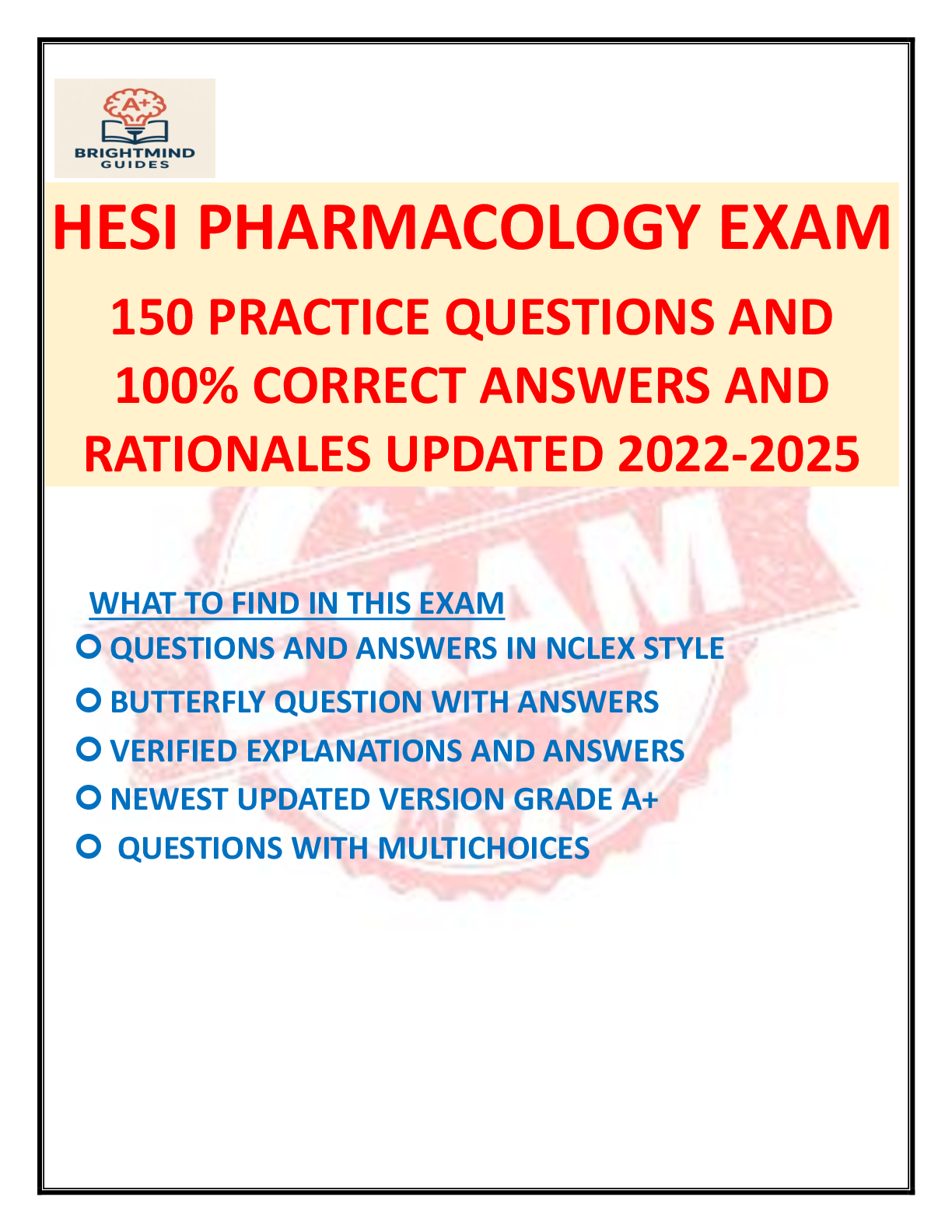 Preview image for HESI PHARMACOLOGY EXAM 150 PRACTICE QUESTIONS AND 100% CORRECT ANSWERS AND RATIONALES, Exams of Nursing