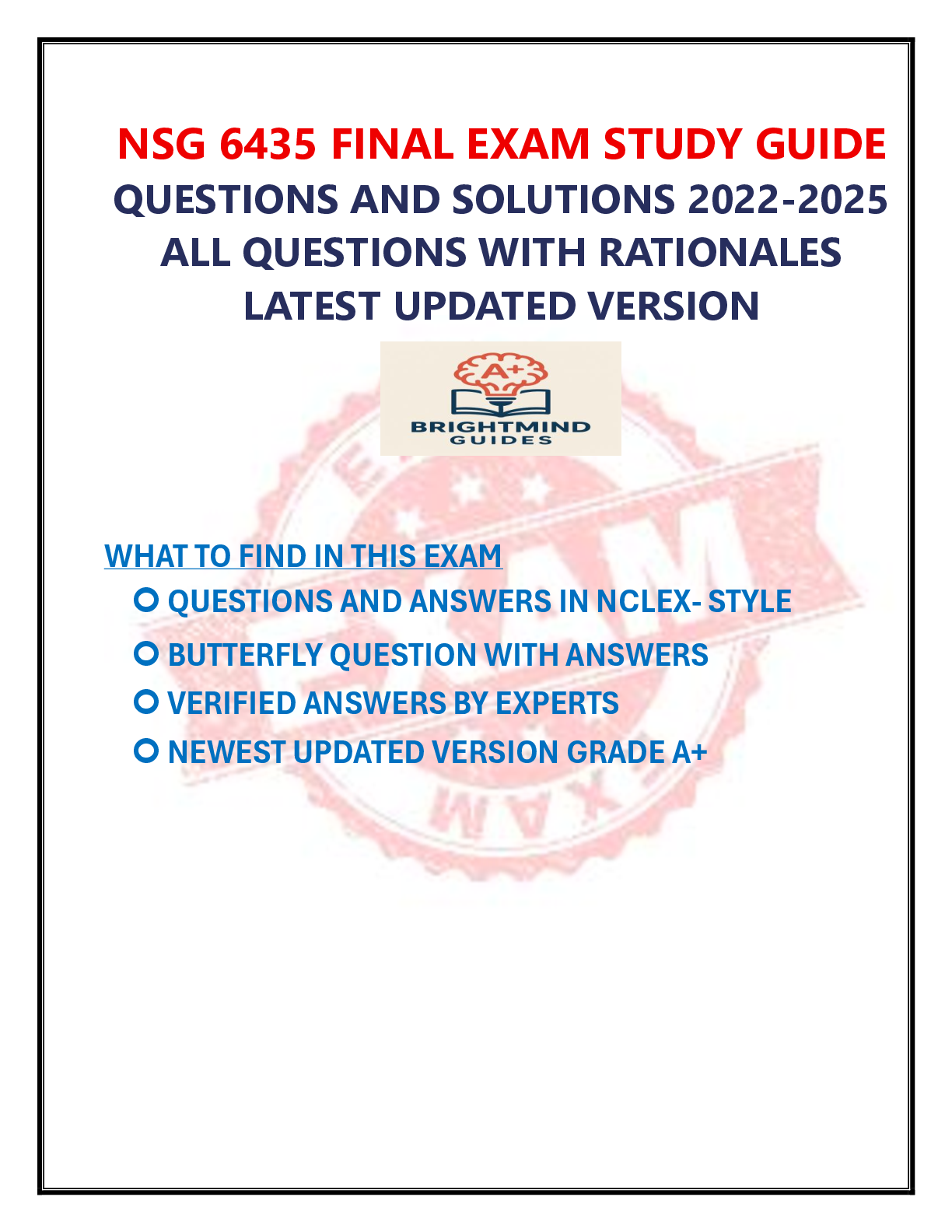 Preview image for NSG 6435 Final Exam Study Guide (2022–2025) | Complete Questions & Verified Solutions | Updated Nursing Exam Prep Pack