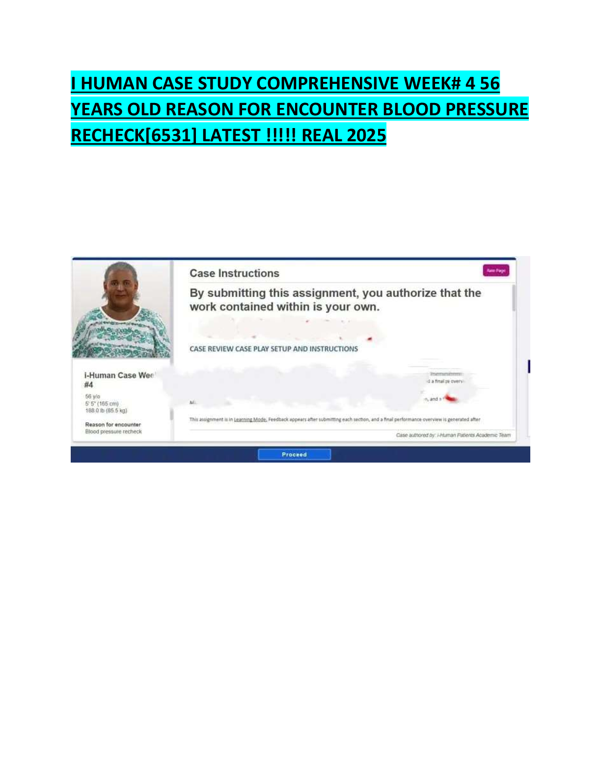 Preview image for i-Human Case Study Week 4 – 56-Year-Old Female Patient: Blood Pressure Recheck [6531] | Comprehensive 2025 Latest Update