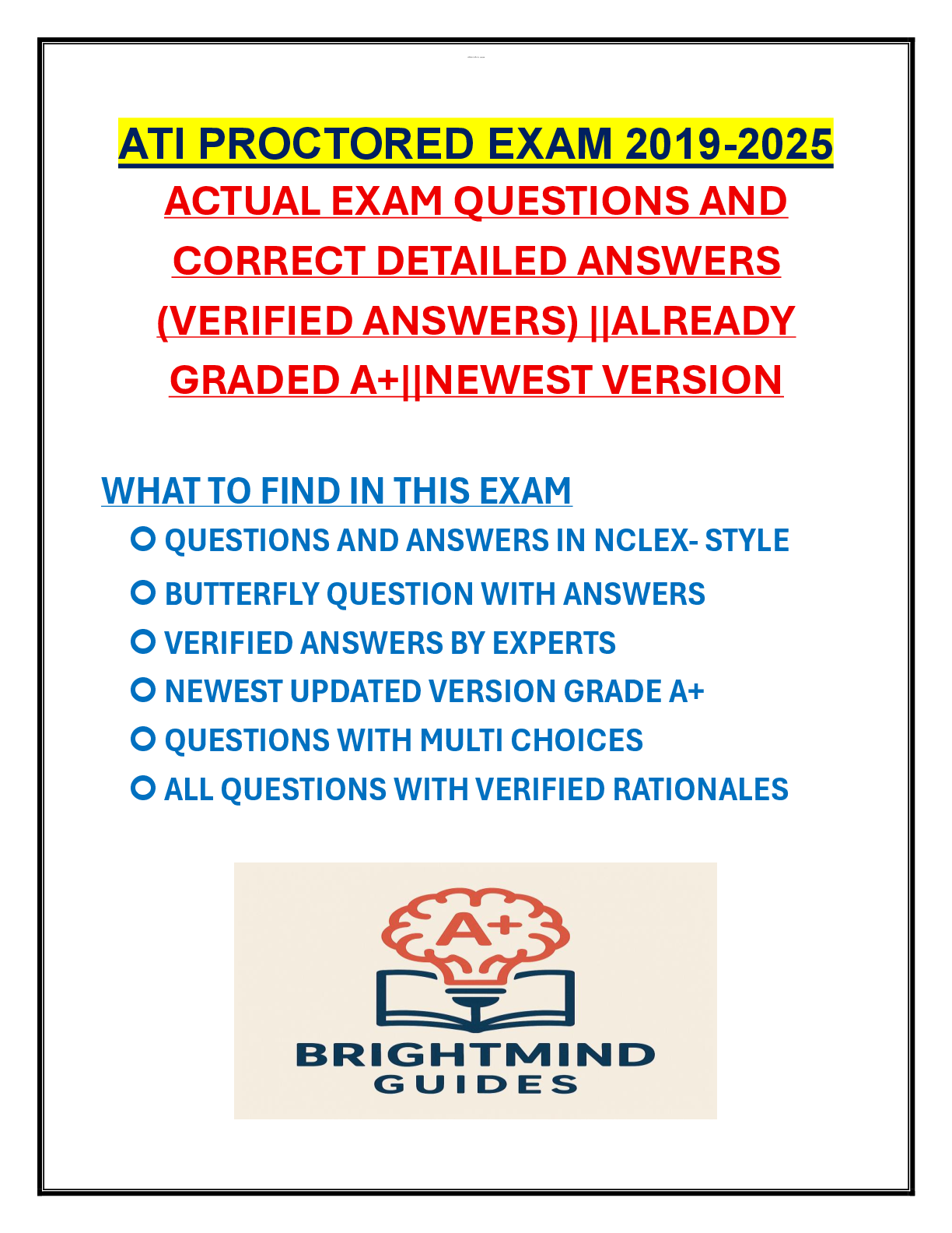 Preview image for ATI PROCTORED EXAM ACTUAL EXAM QUESTIONS AND CORRECT DETAILED ANSWERS (VERIFIED ANSWERS), Exams of Nursing