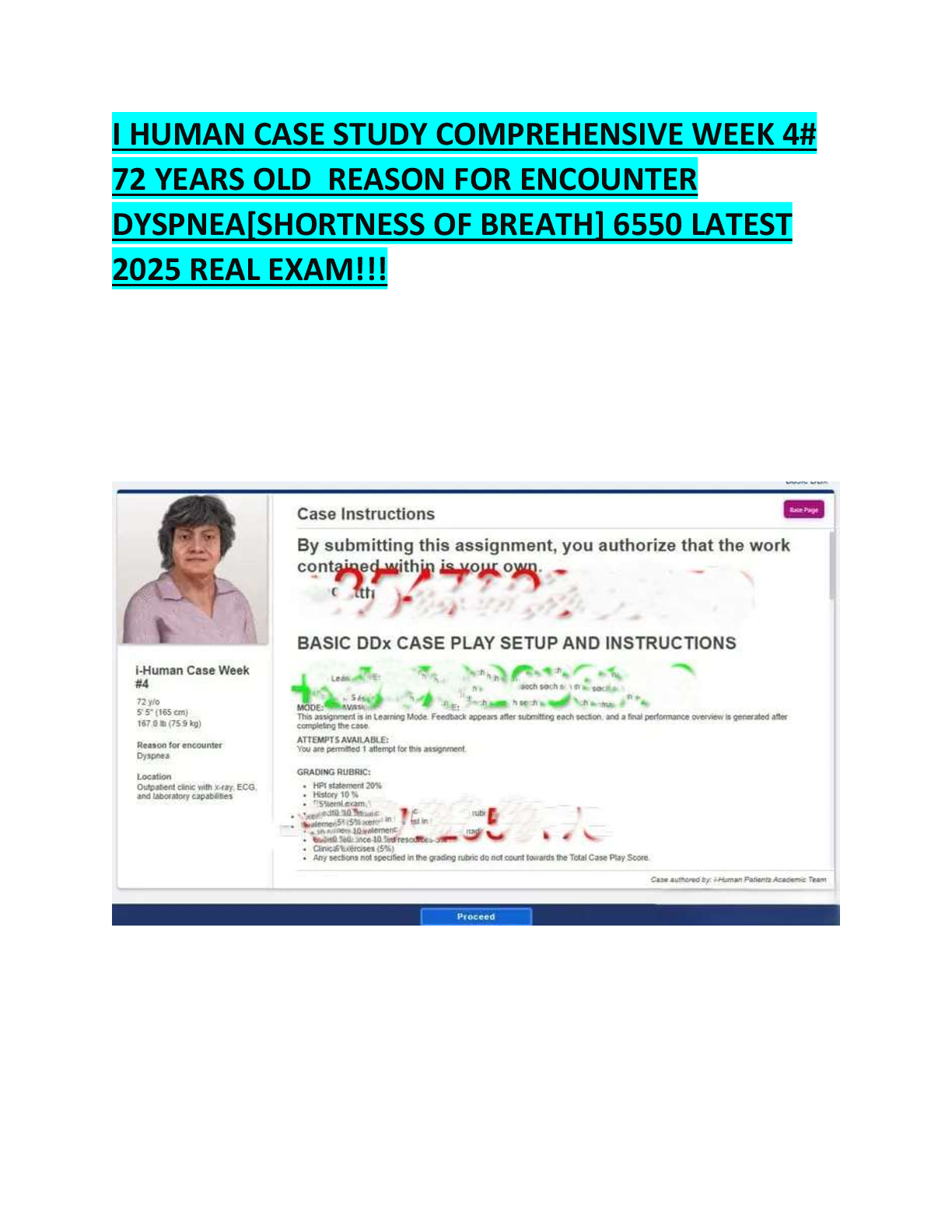 Preview image for i-Human Case Study Week 4 – 72-Year-Old Patient with Dyspnea (Shortness of Breath) [6550] | Comprehensive 2025 Real Exam