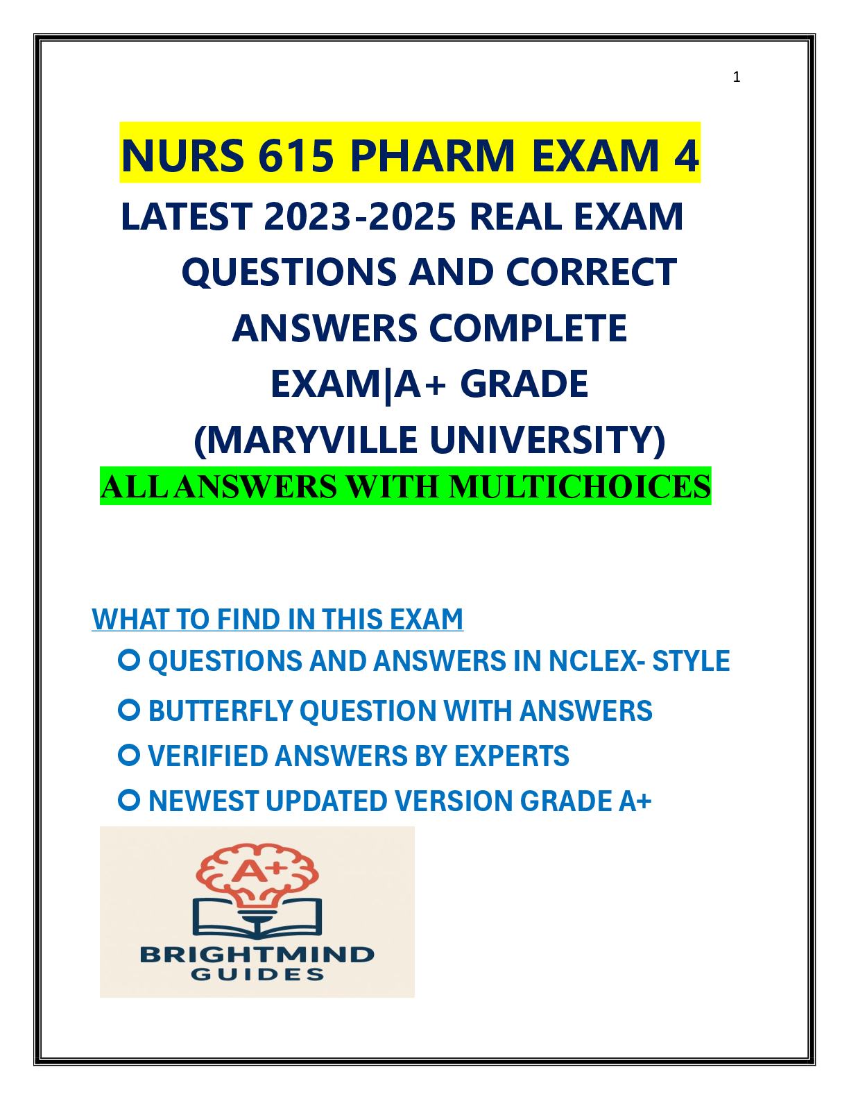 Preview image for TEST BANK FOR NURS 615 PHARM EXAM 4 LATEST REAL EXAM QUESTIONS AND CORRECT ANSWERS, Exams of Pharmacology