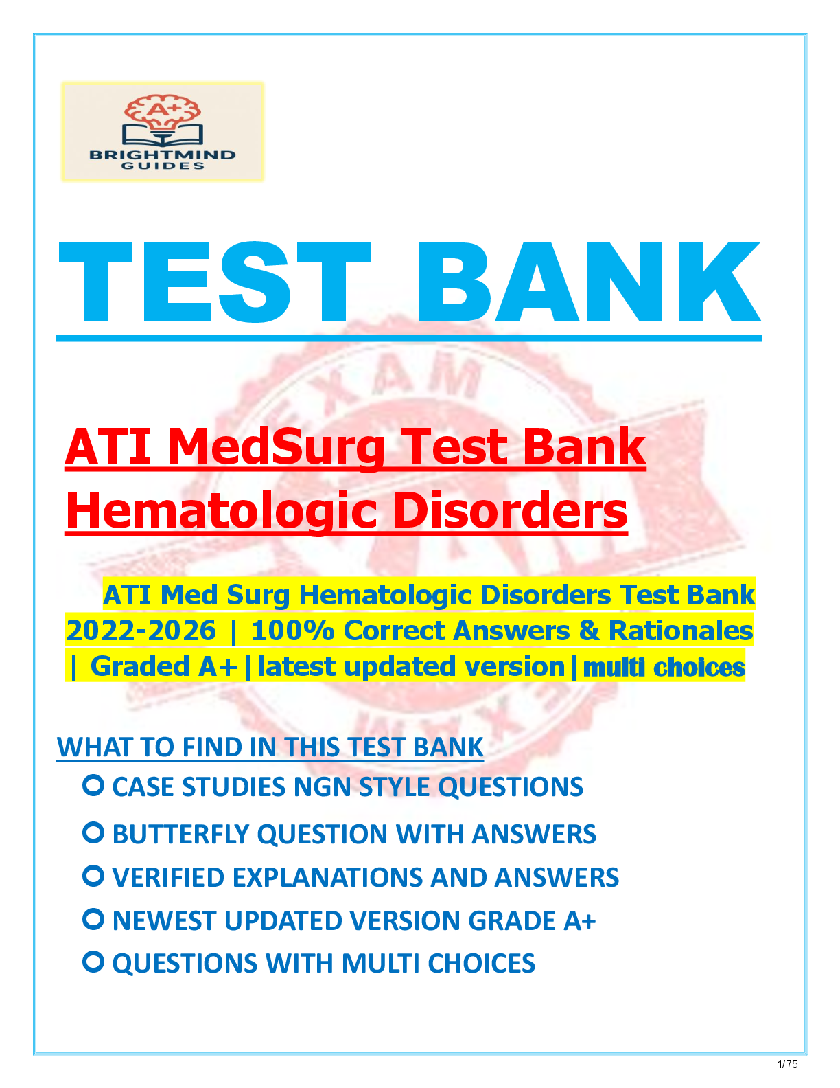 Preview image for Test Bank for ATI Med Surg Hematologic Disorders Test Bank: Comprehensive Review for Nursing Students, Exams of Public Health