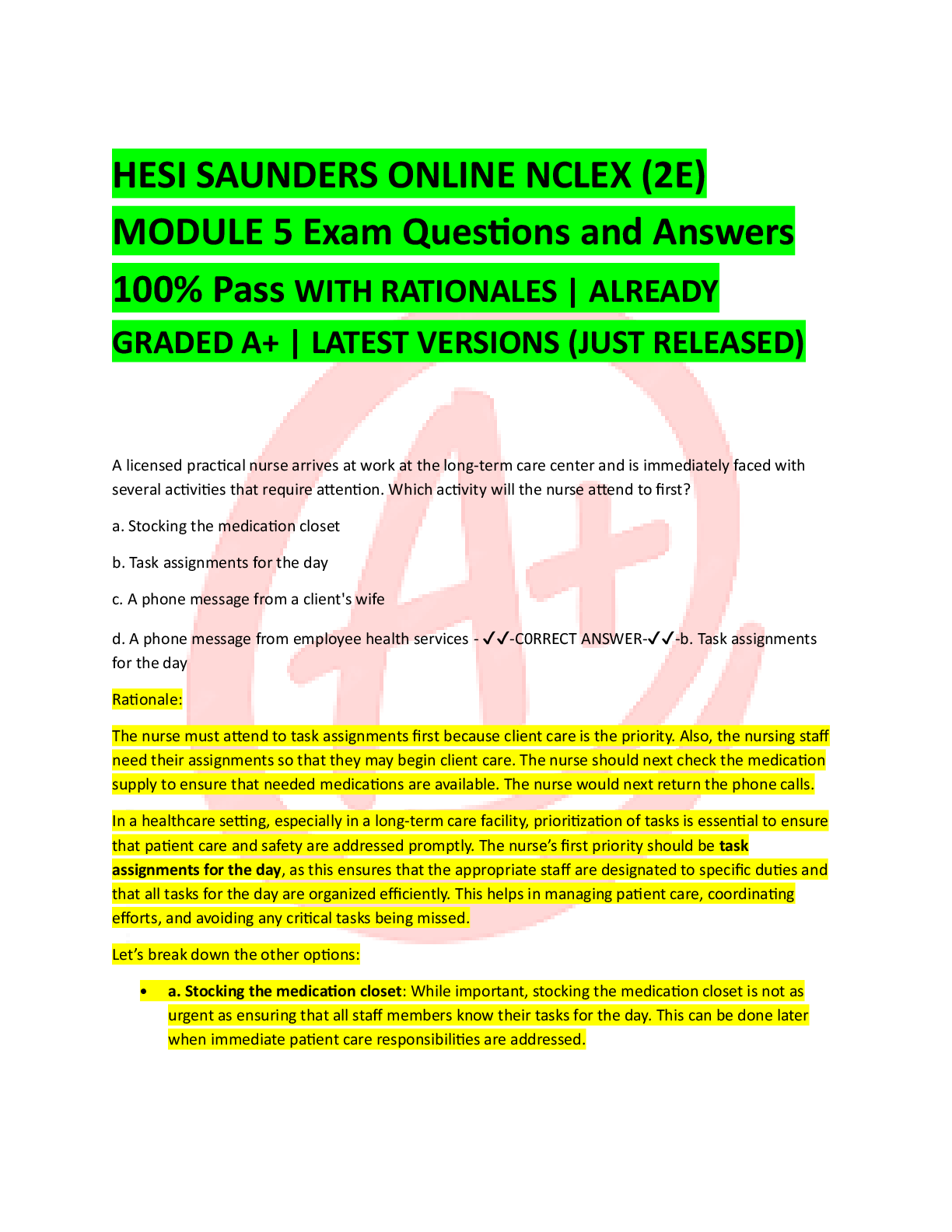 Preview image for HESI Saunders Online NCLEX 2nd Edition – Module 5 (Updated 2025) | 300 Actual Exam Questions & 100% Verified Correct Answers | Graded A+ Pack