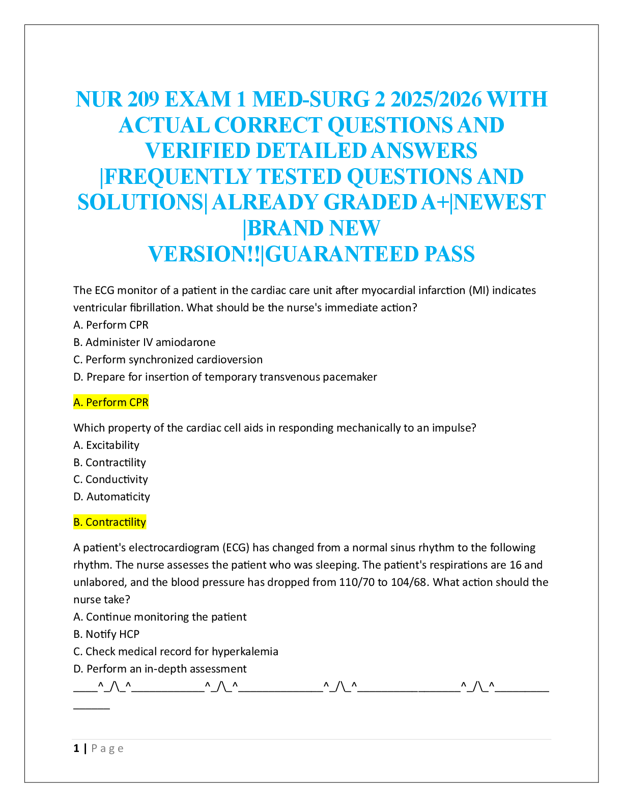 NUR 209 EXAM 1 MED-SURG 2  