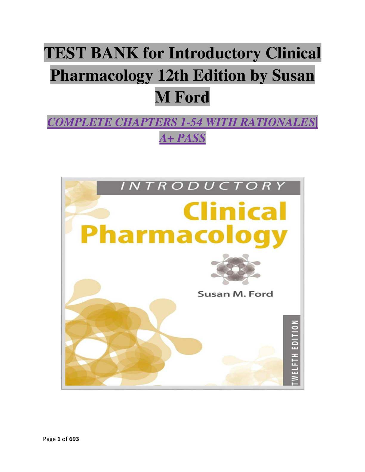TEST BANK for Introductory Clinical Pharmacology 12th Edition by Susan M Ford COMPLETE CHAPTERS 1 -54